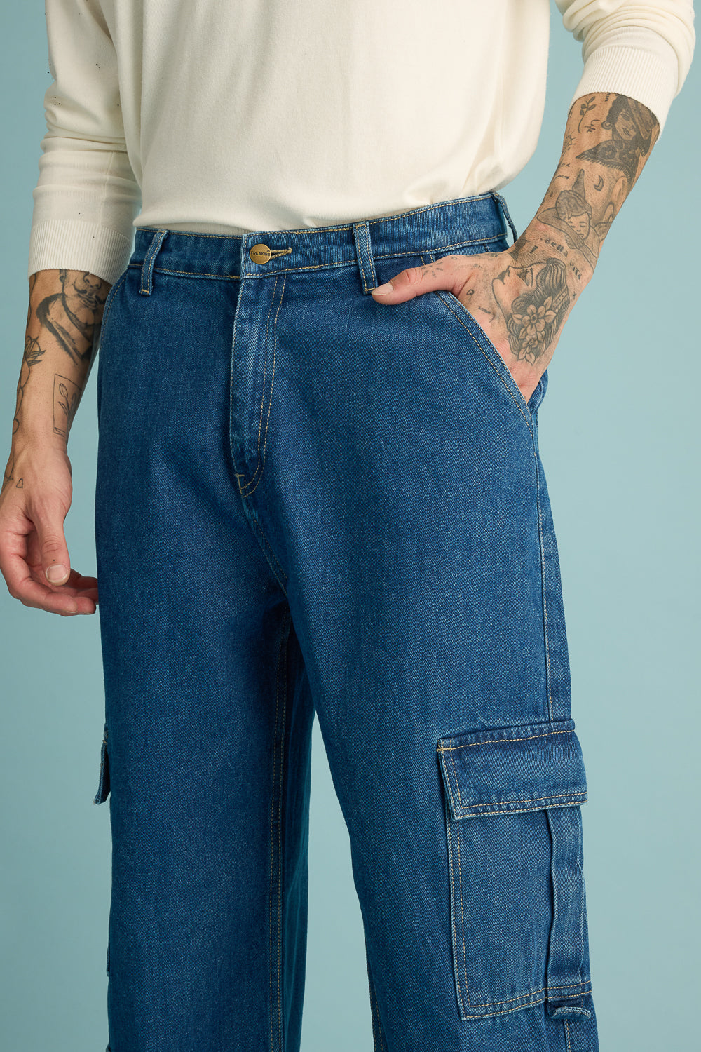 Ucla Blue Men's Baggy Cargo Jeans