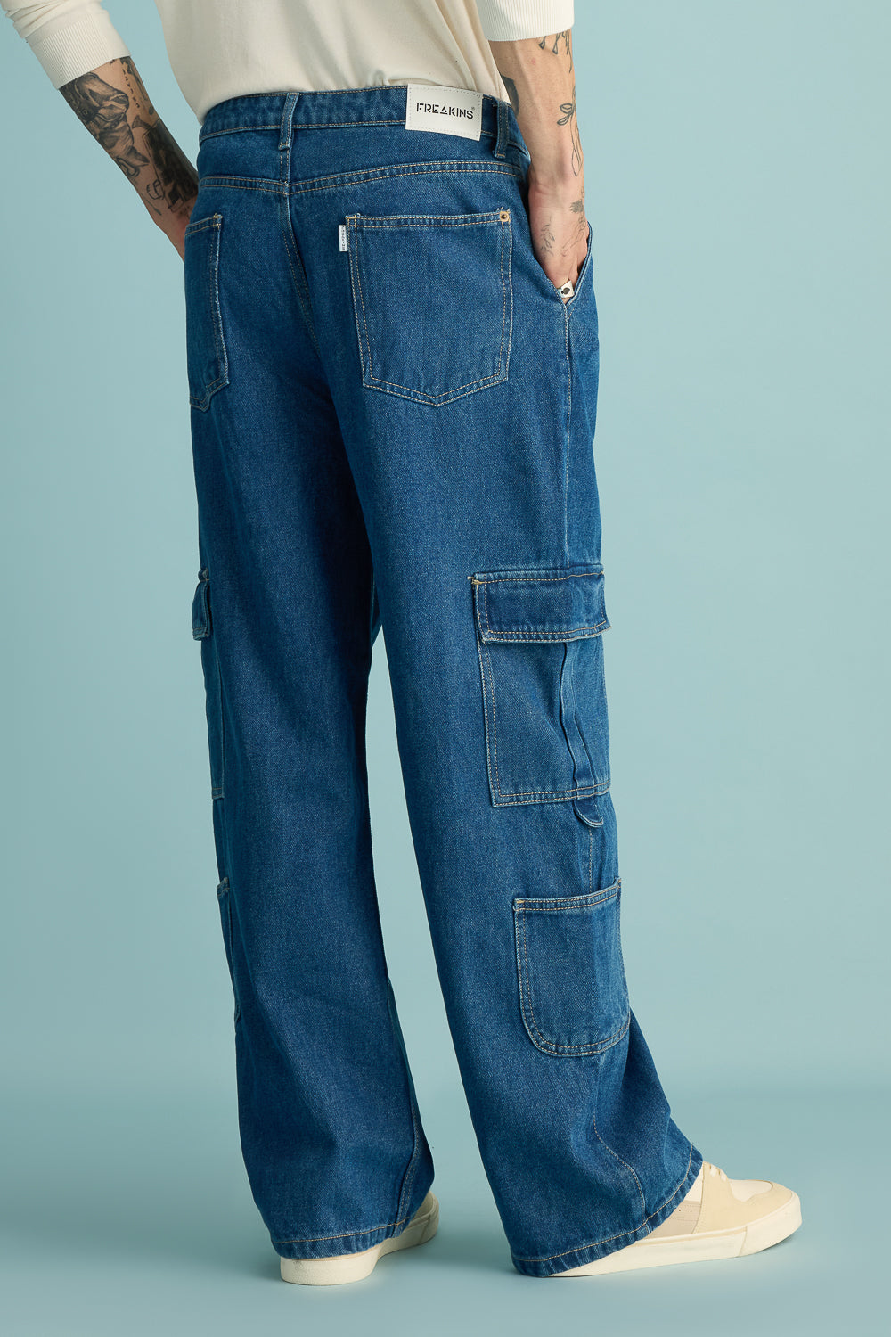 Ucla Blue Men's Baggy Cargo Jeans