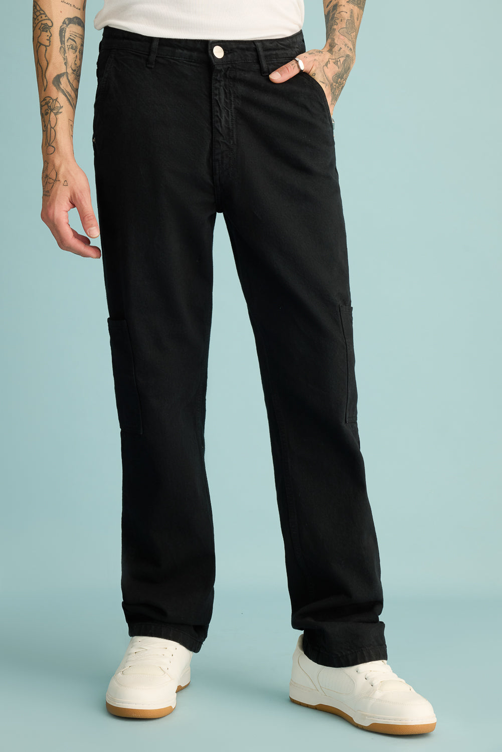 Stealth Black Men's Straight Cargo Jeans