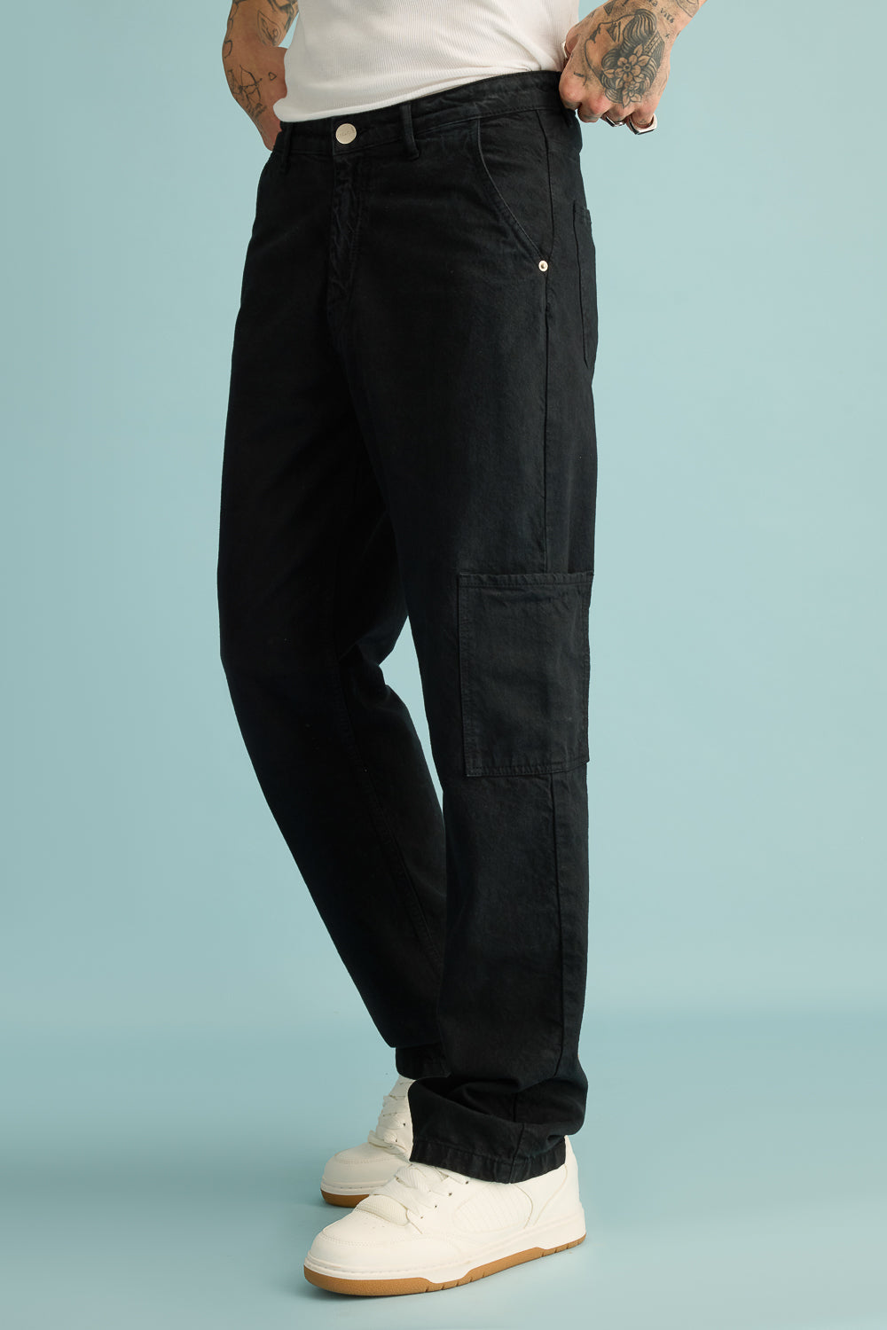 Black Cargo Pants Mens Denim Black Jeans FREAKINS Men's Black