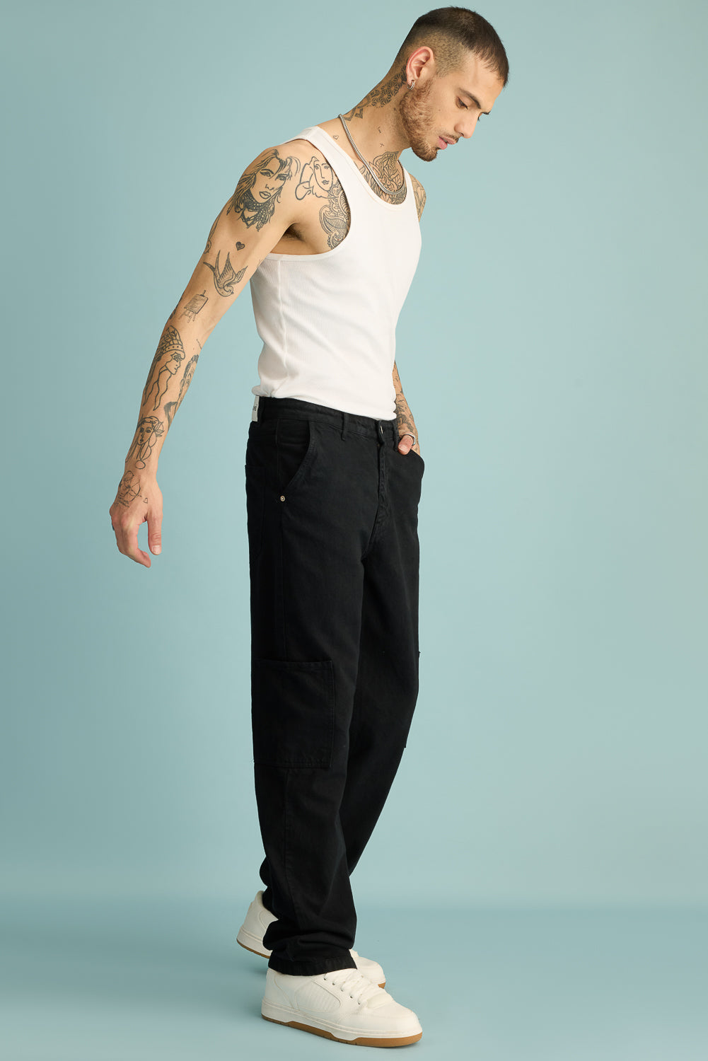 Stealth Black Men's Straight Cargo Jeans
