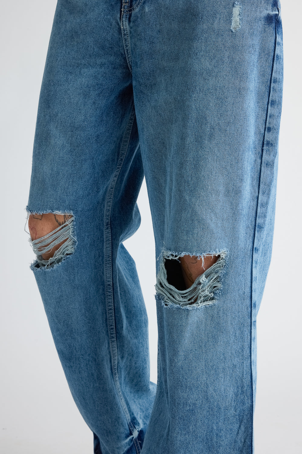 Mid Blue Ripped Men's Straight Jeans