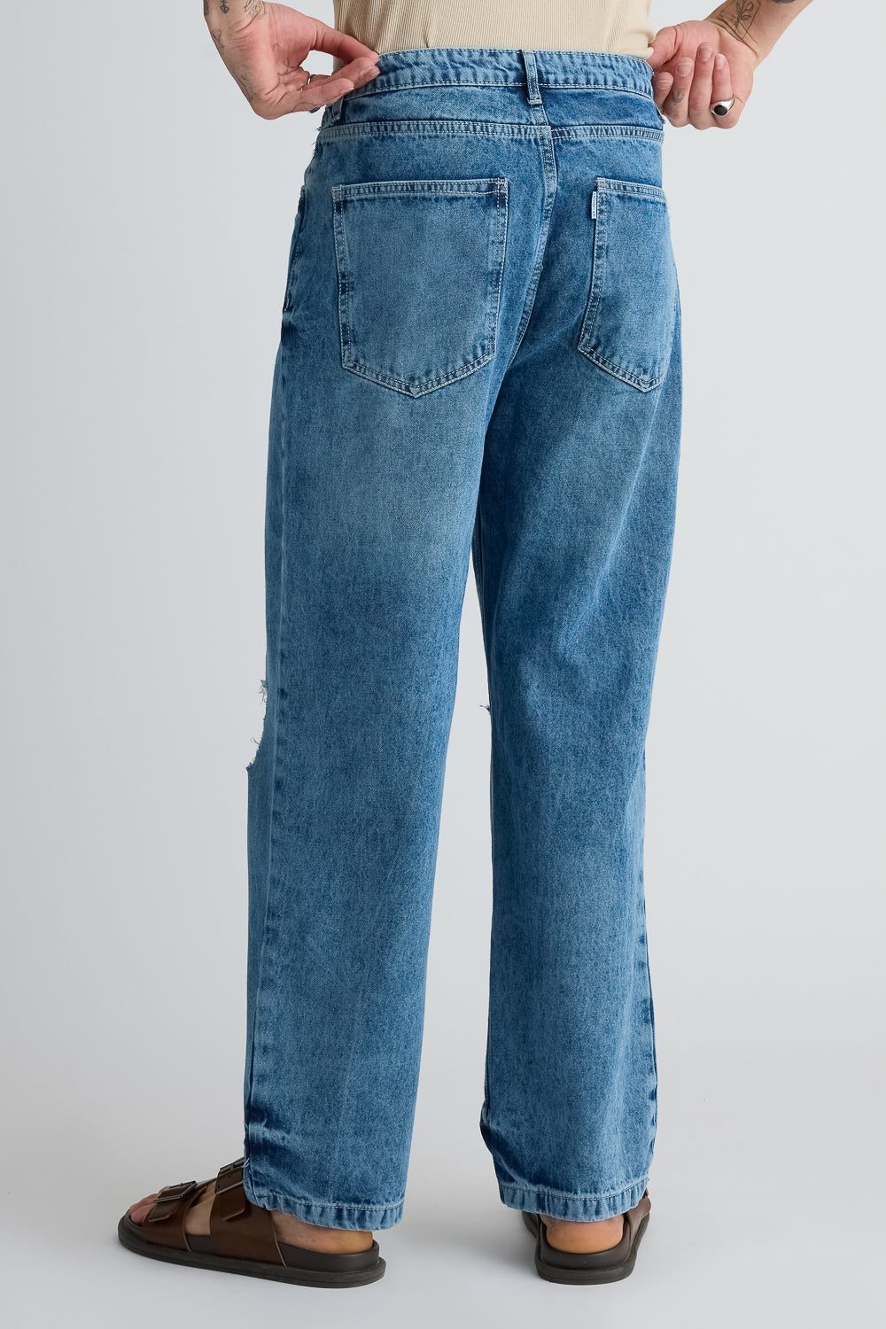 Classic Blue Ripped Men's Straight Jeans