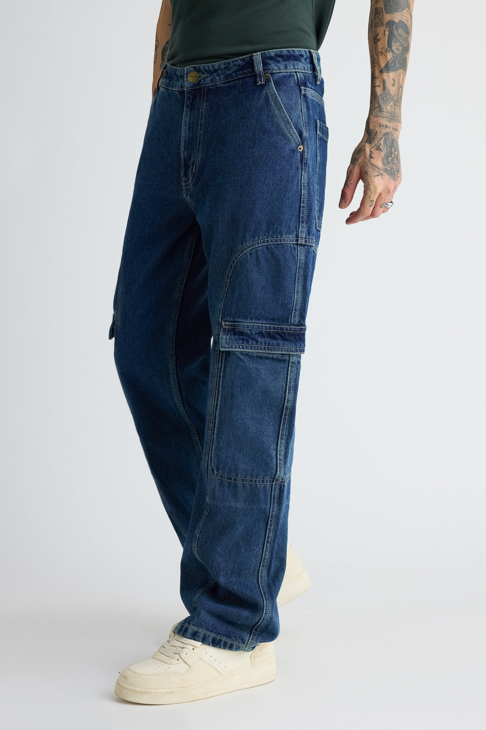Men's Side Seam Indigo Cargo Jeans