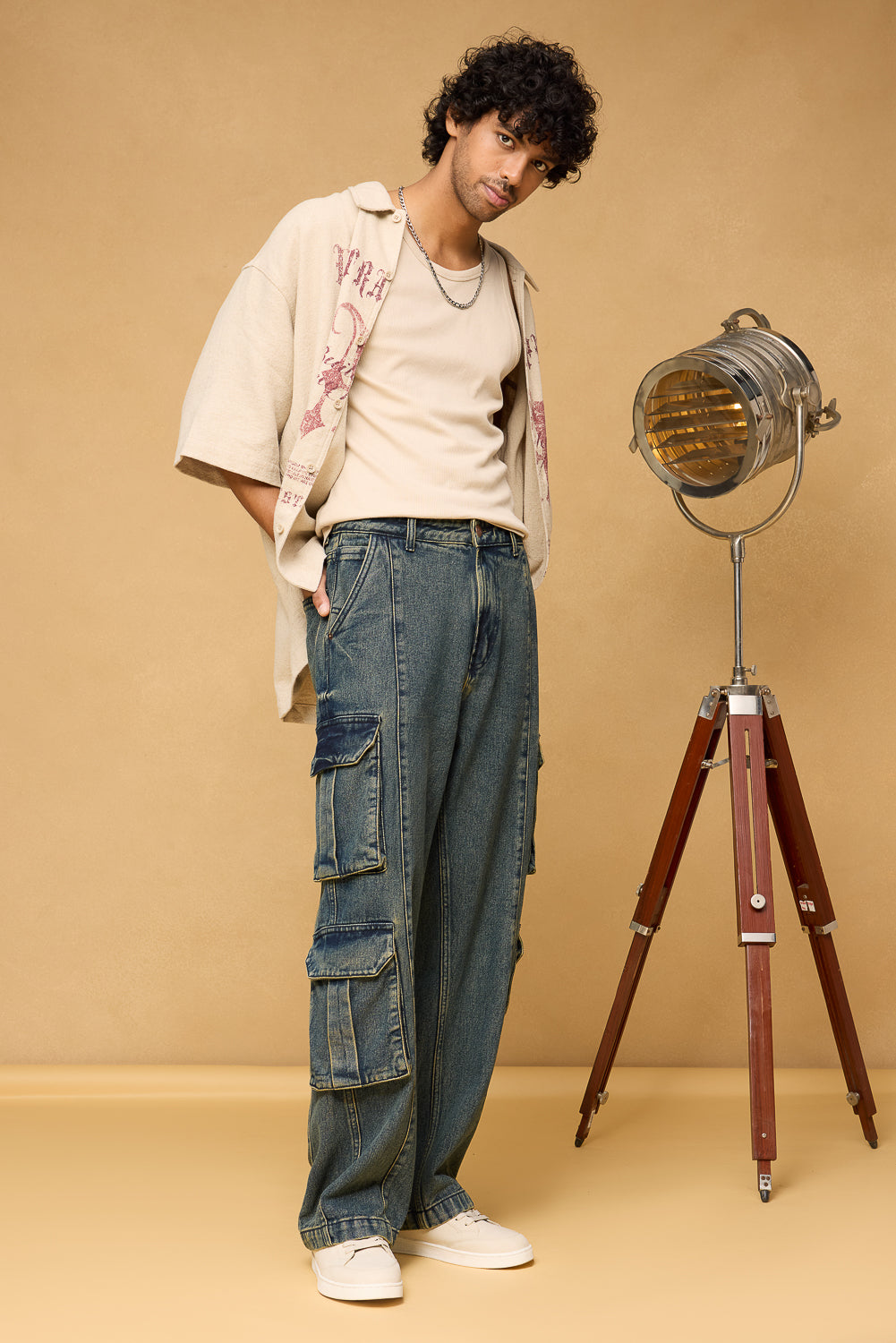 Astral Blue Men's Baggy Straight Cargo Jeans