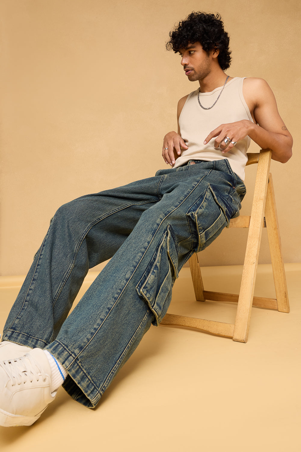 Astral Blue Men's Baggy Straight Cargo Jeans