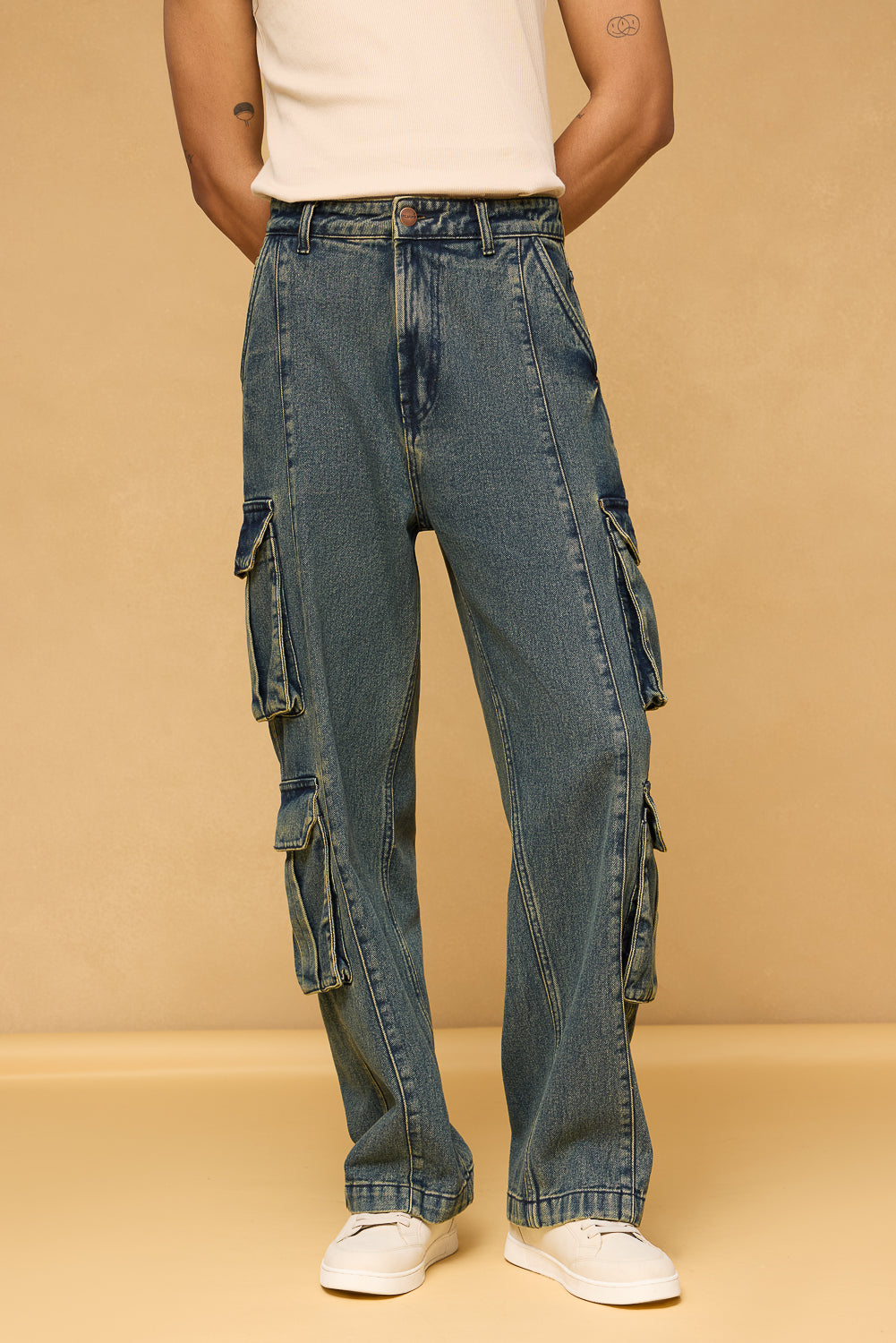 Astral Blue Men's Baggy Straight Cargo Jeans