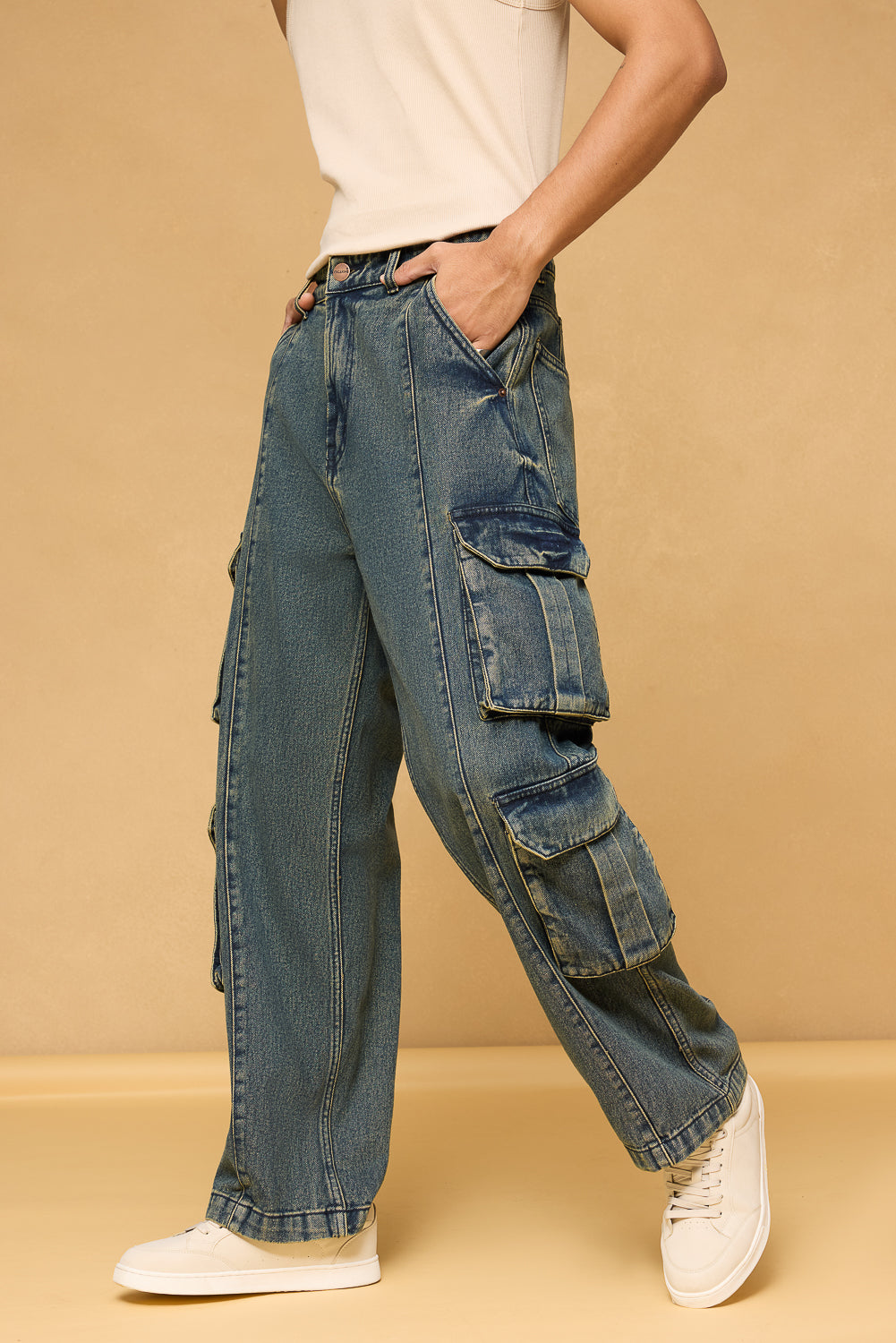 Astral Blue Men's Baggy Straight Cargo Jeans