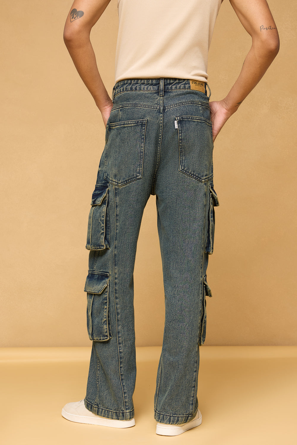Astral Blue Men's Baggy Straight Cargo Jeans