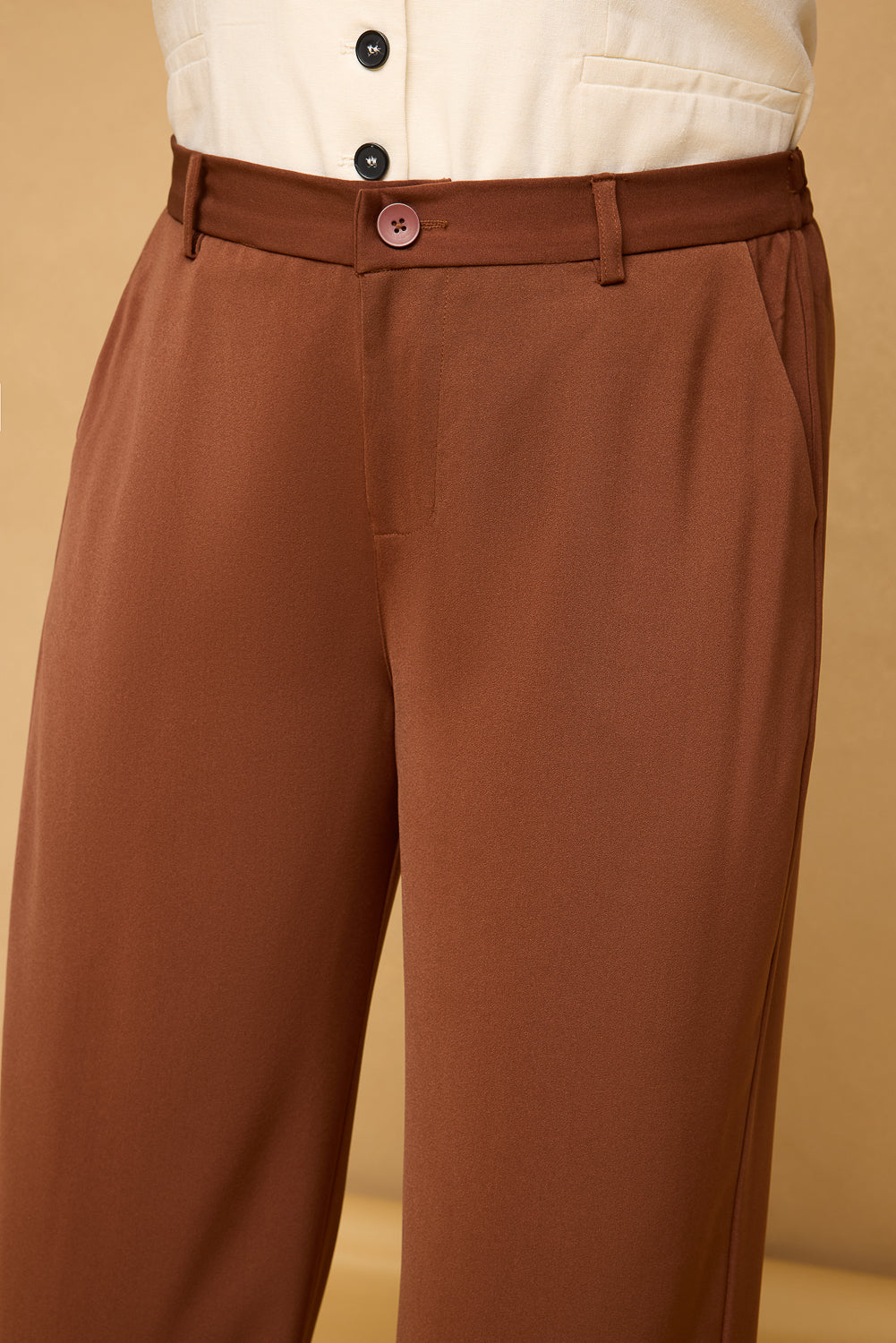 Curve Hazelwood Brown Double Pleated Straight Korean Pants