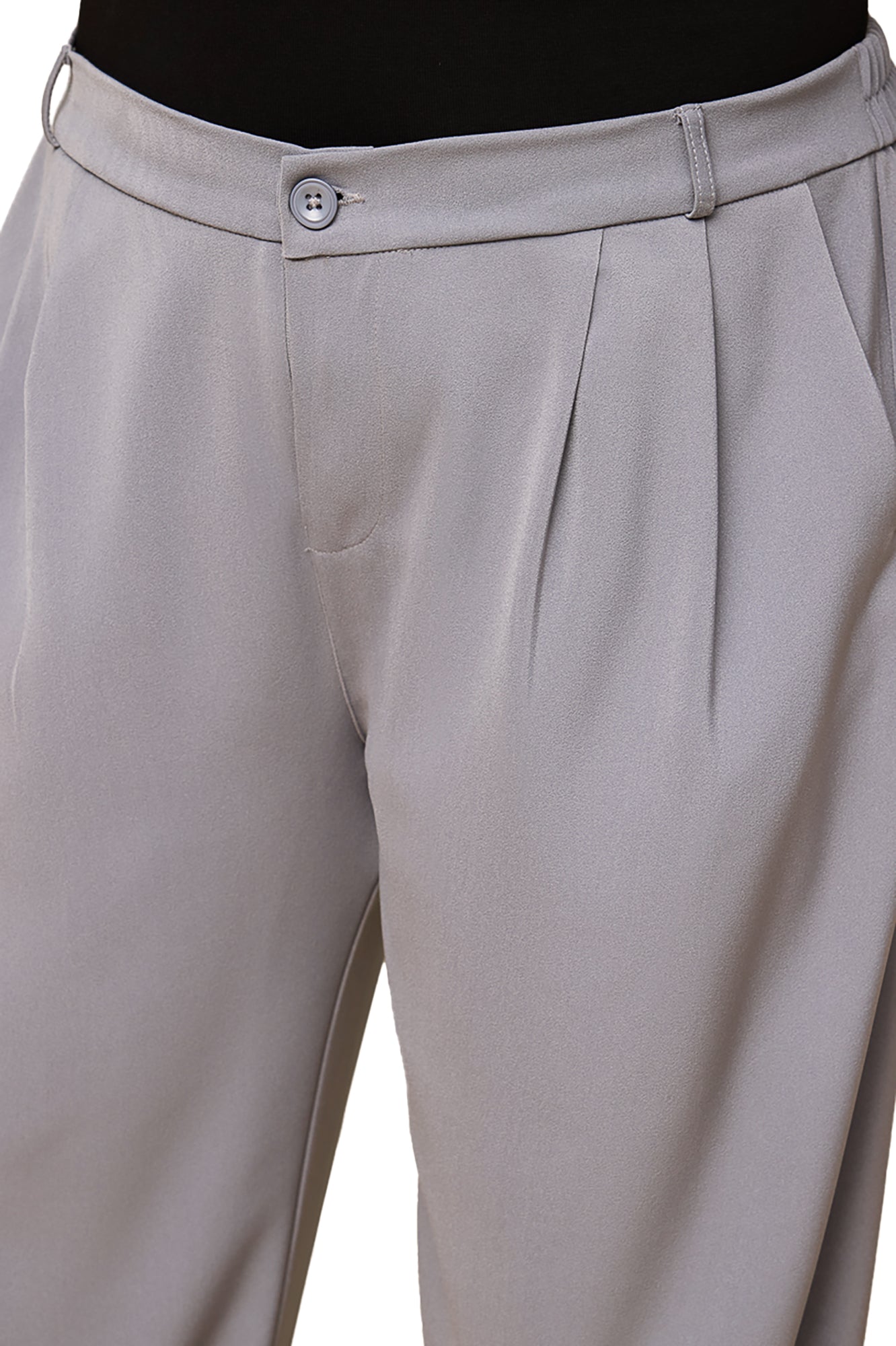 Curve Glute Grey Pleated Straight Korean Pants
