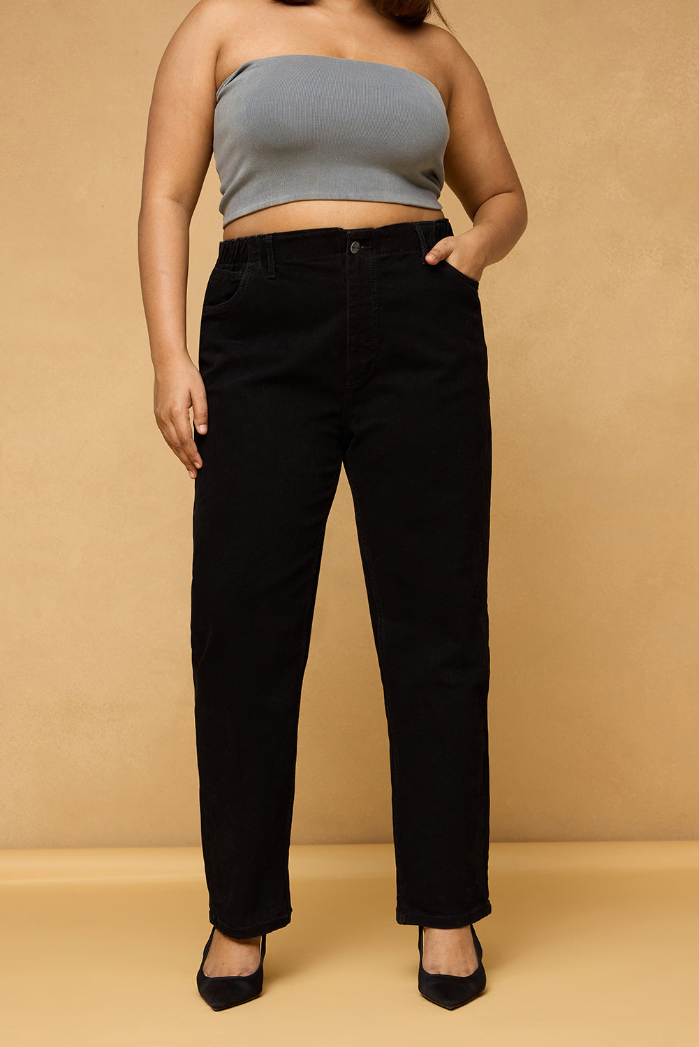 Curve Sleek Black Mom Fit Jeans