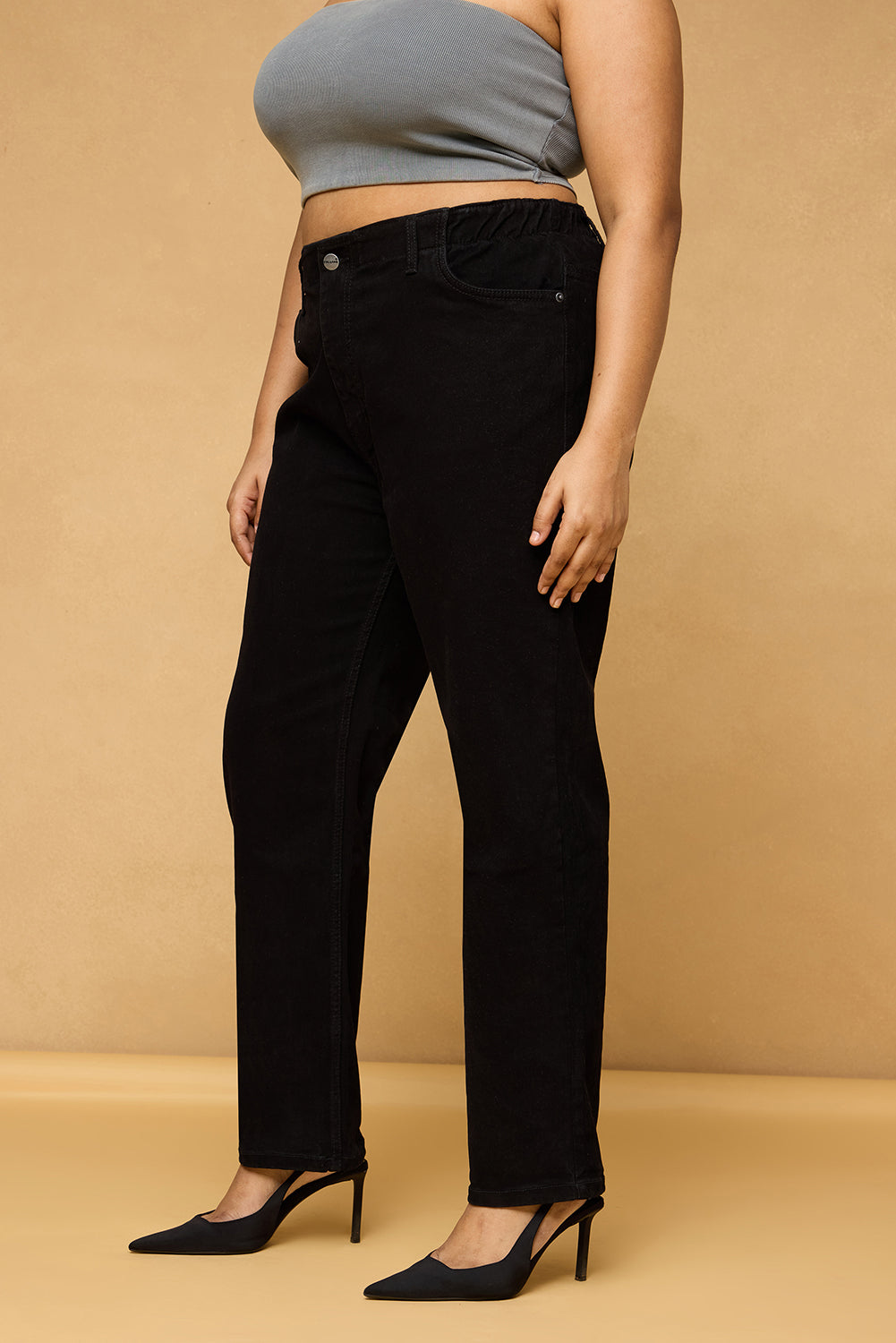 Curve Sleek Black Mom Fit Jeans