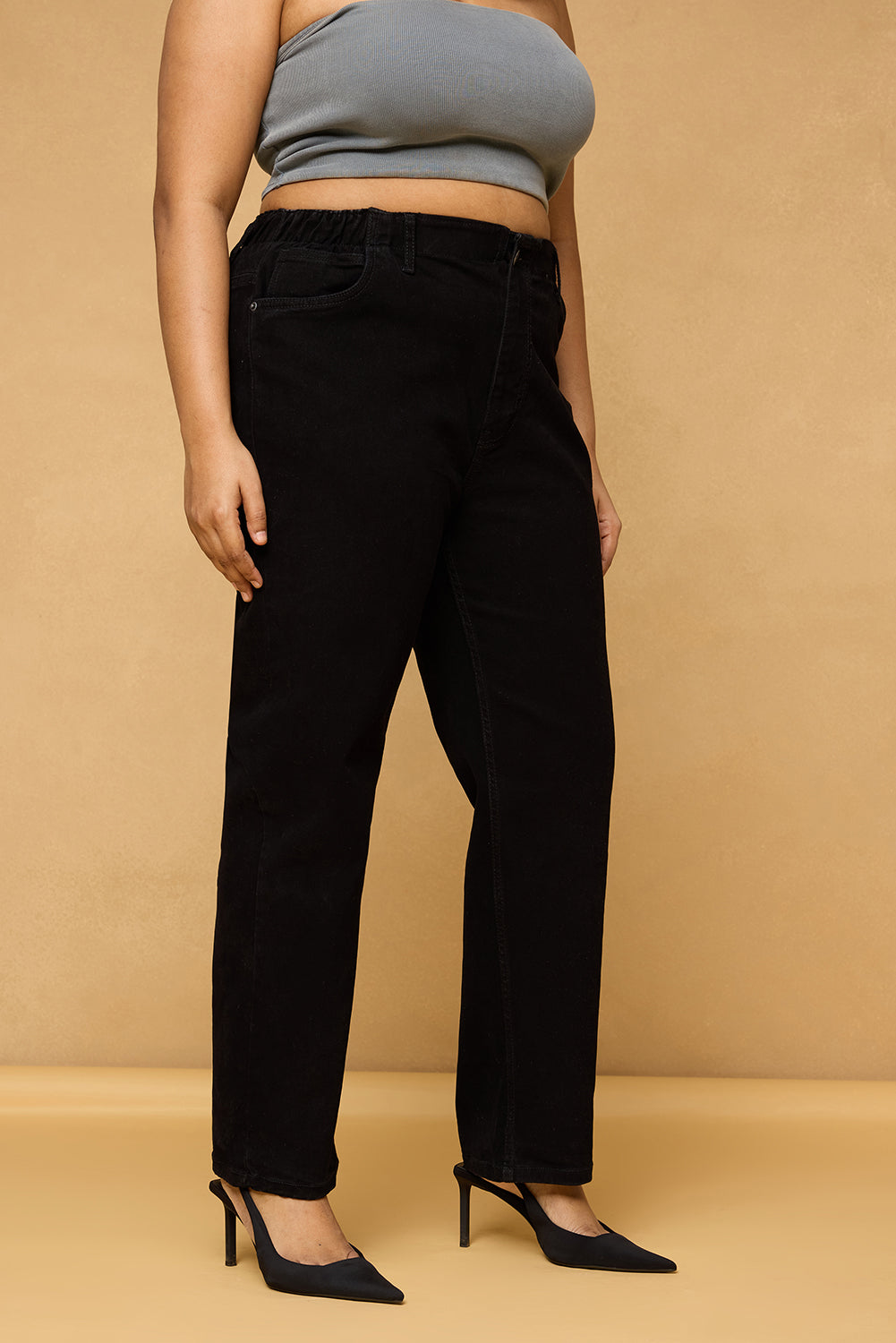 Curve Sleek Black Mom Fit Jeans