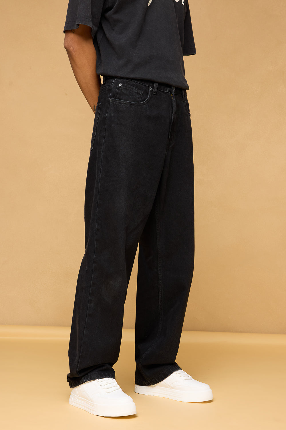 Gunmetal Black Men's Baggy Straight Jeans