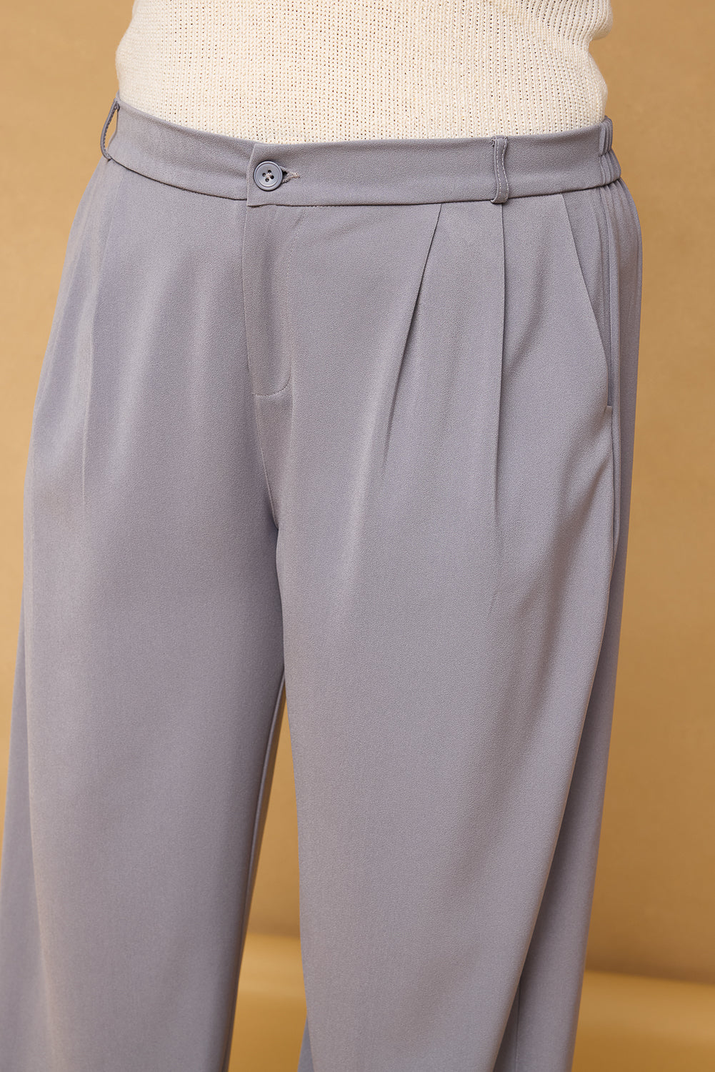 Curve Charcoal Grey Pleated Straight Korean Pants