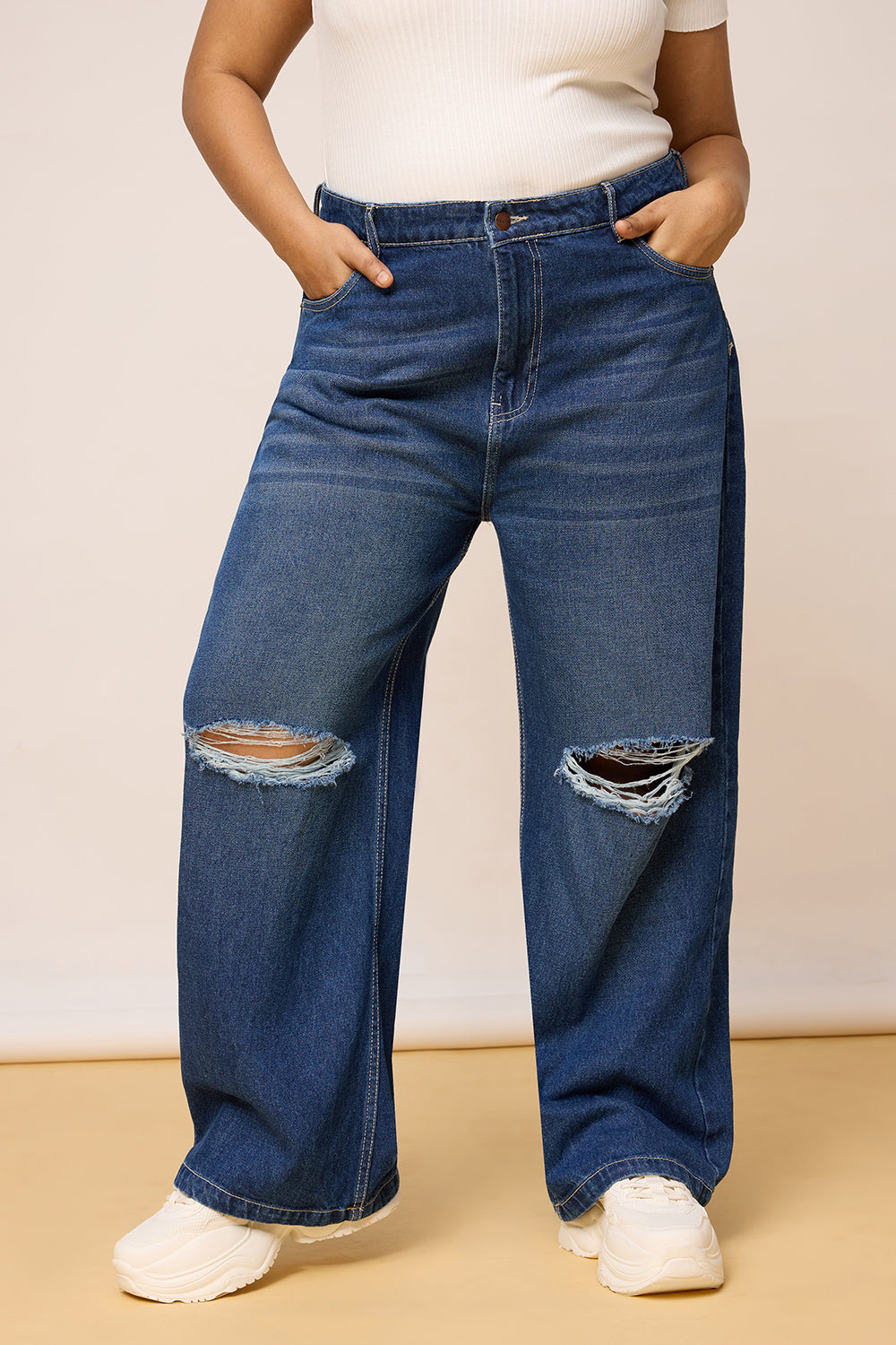 Curve Blue Clean-Cut Wide Jeans