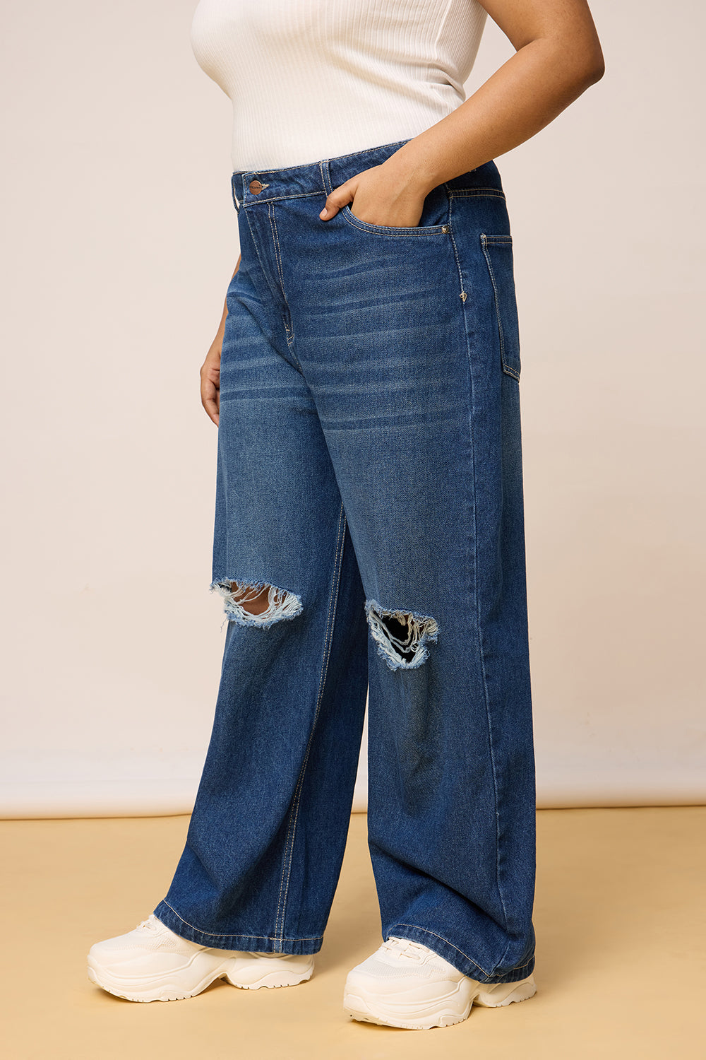Curve Blue Clean-Cut Wide Jeans