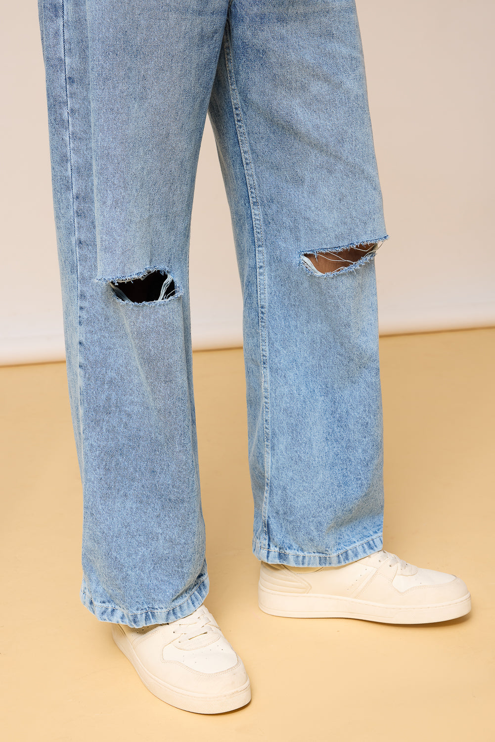 Classic Blue Distressed Men's Wide Leg Jeans