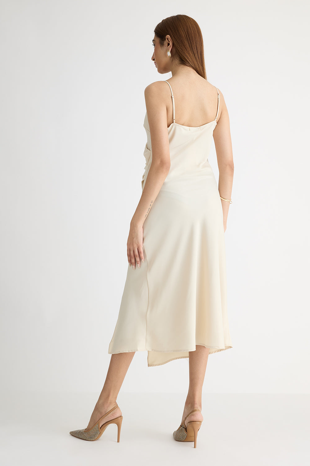 Gathered Waist Satin Dress
