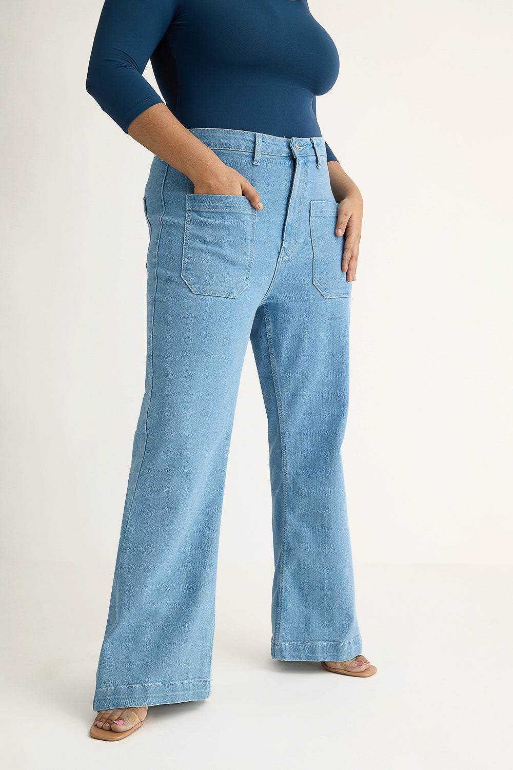 Curve Siren Bleu Front Pocket Bootcut Jeans