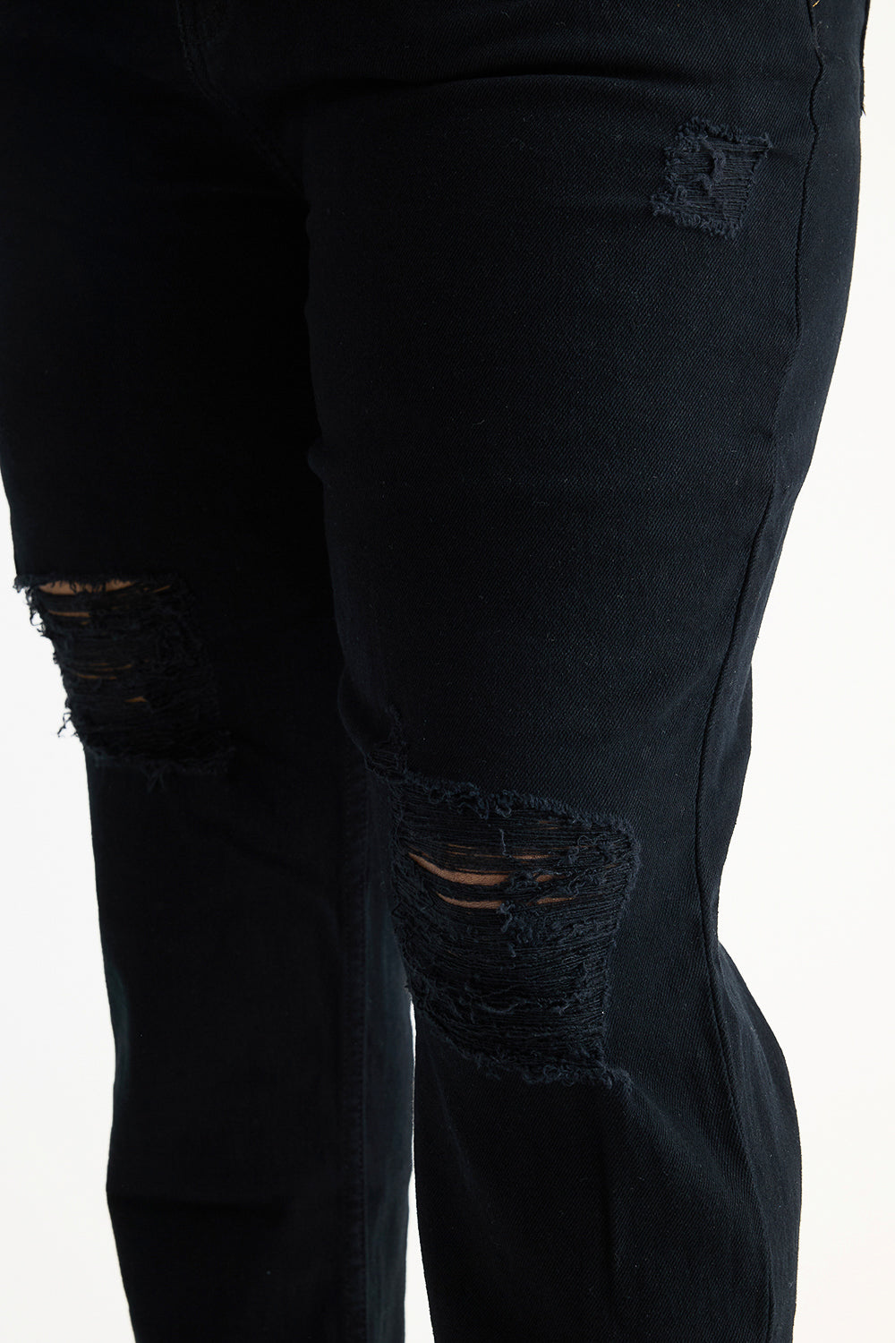 Curve Jet Black Elasticated Distress Slim Jeans
