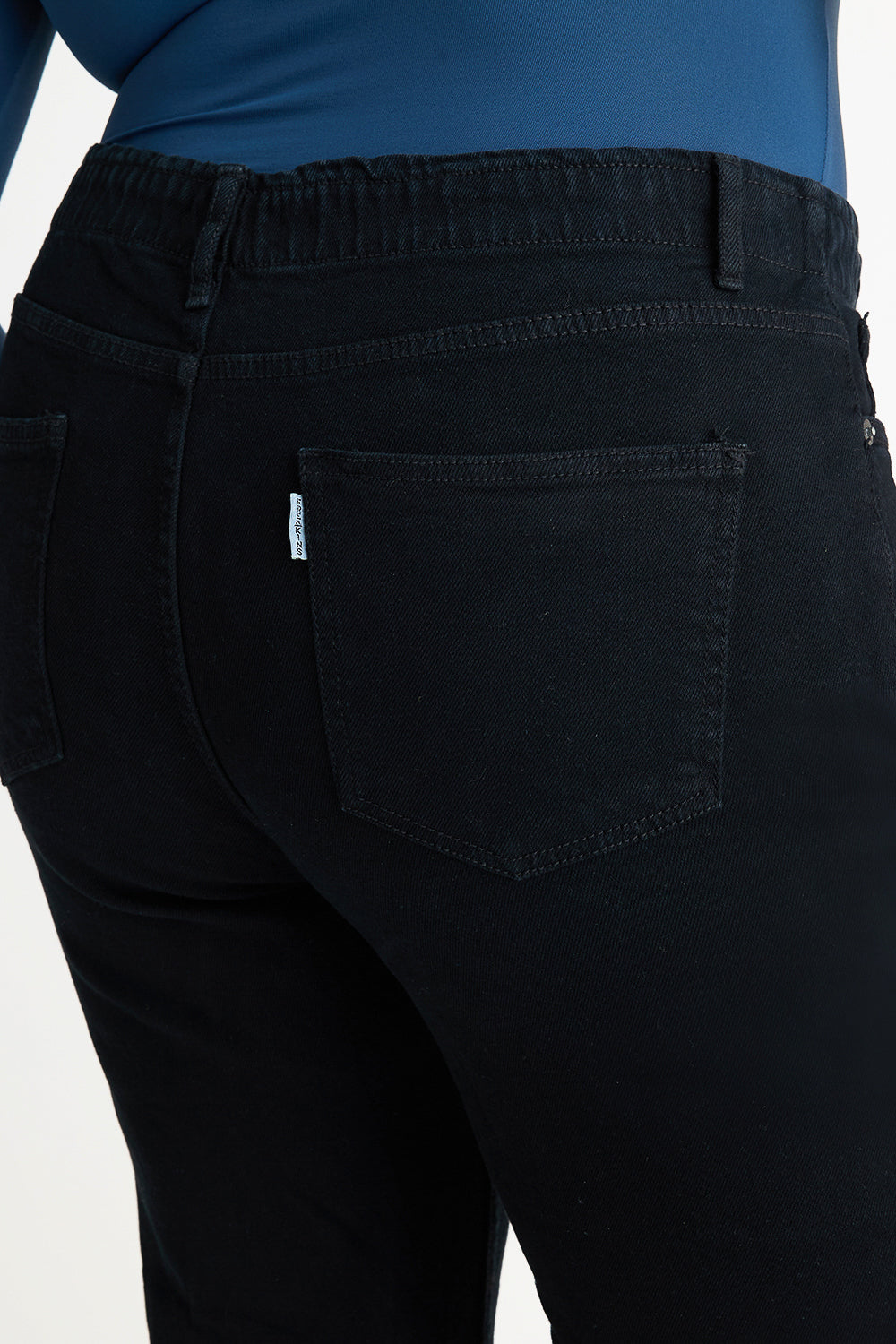 Curve Jet Black Elasticated Distress Slim Jeans