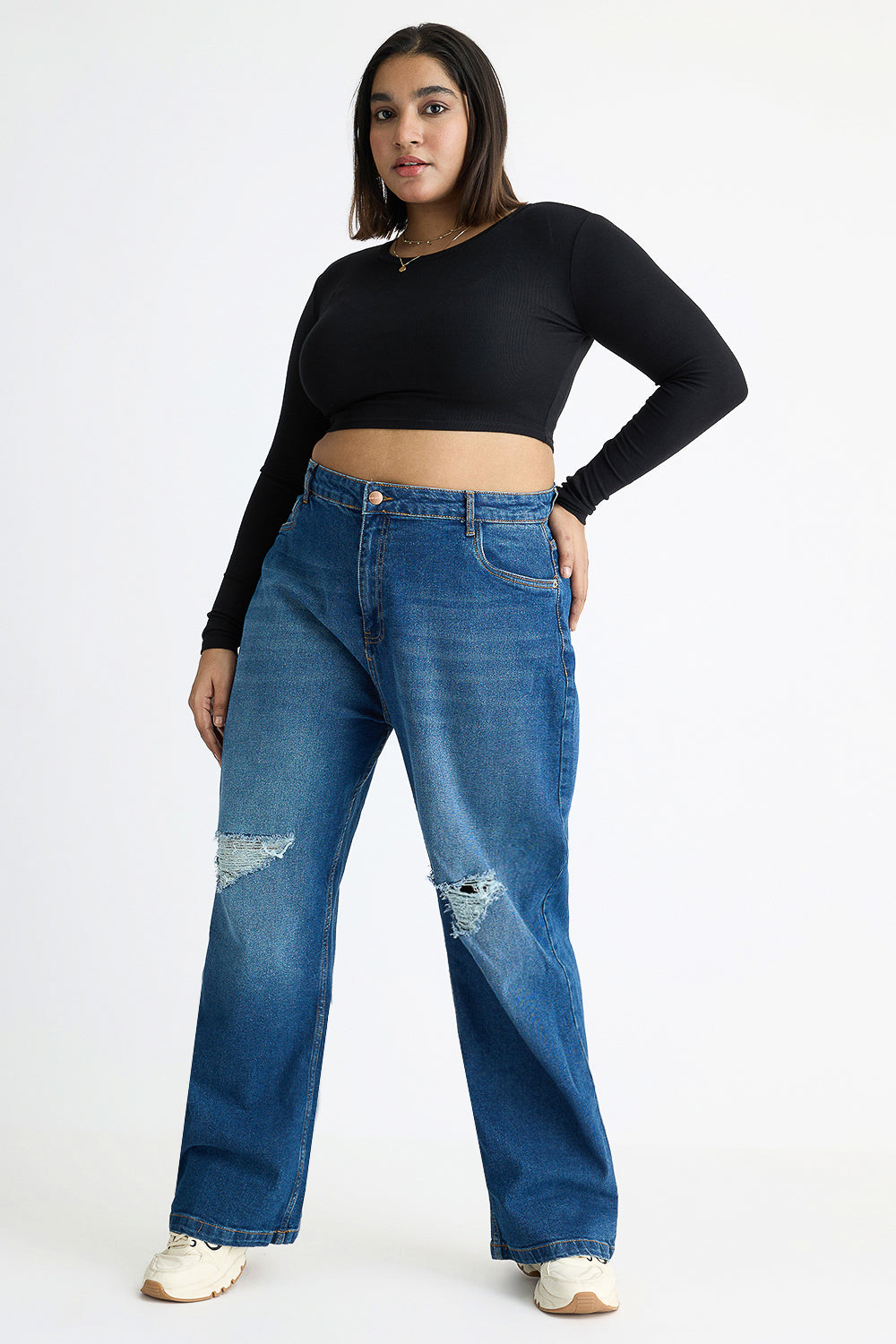 Curve Vivid Blue Distressed Wide Jeans