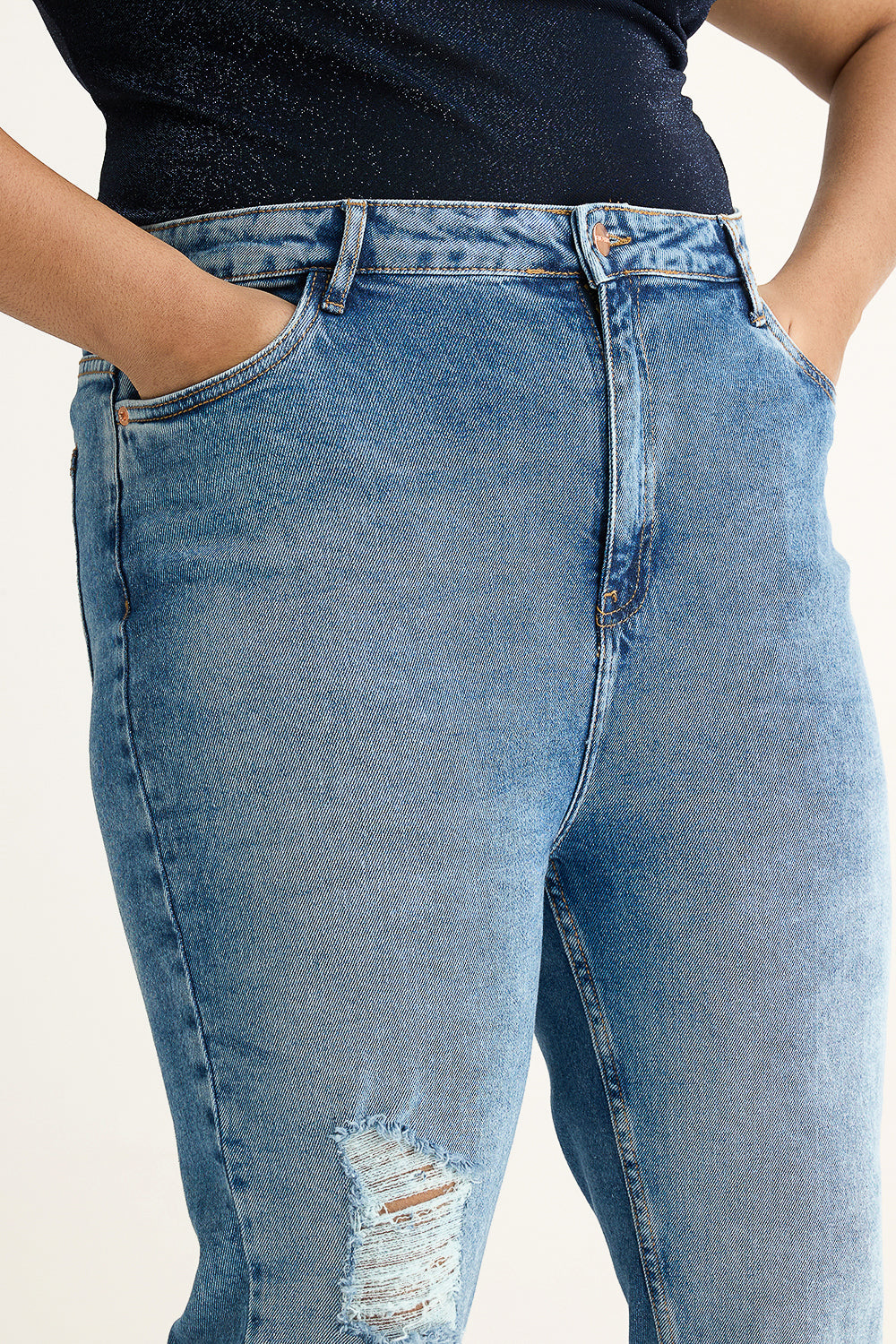 Curve Radiant Blue Distressed Slim Bootcut Jeans