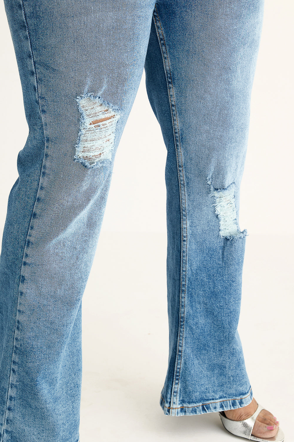 Curve Radiant Blue Distressed Slim Bootcut Jeans