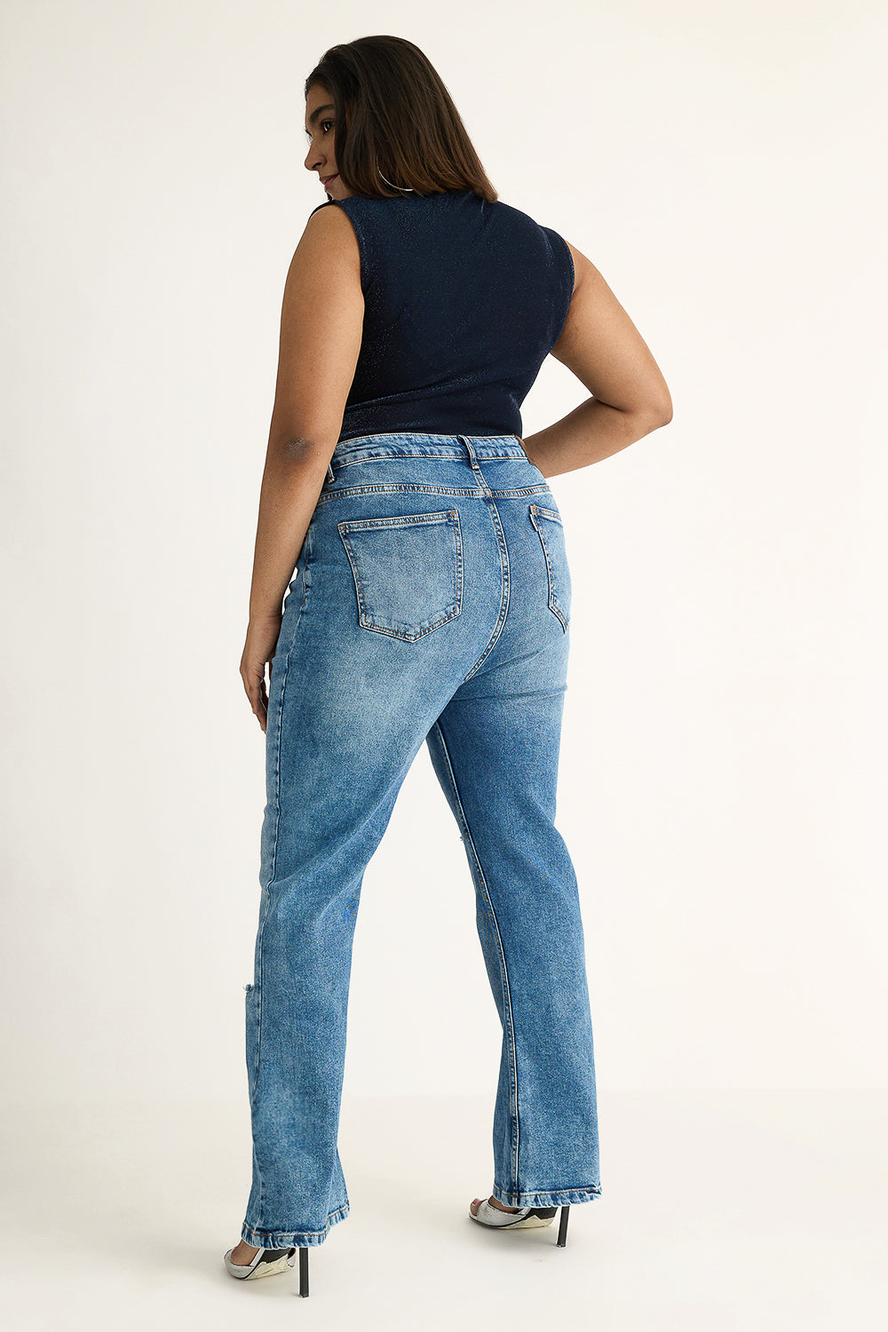 Curve Radiant Blue Distressed Slim Bootcut Jeans