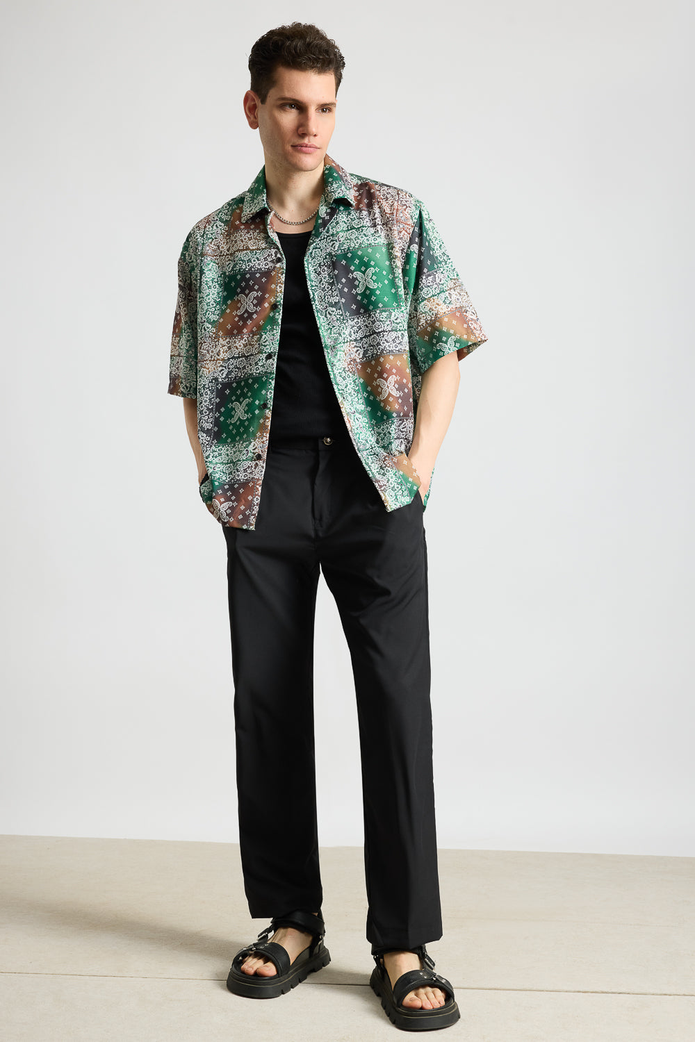 Green Multi Print Men's Resort Shirt