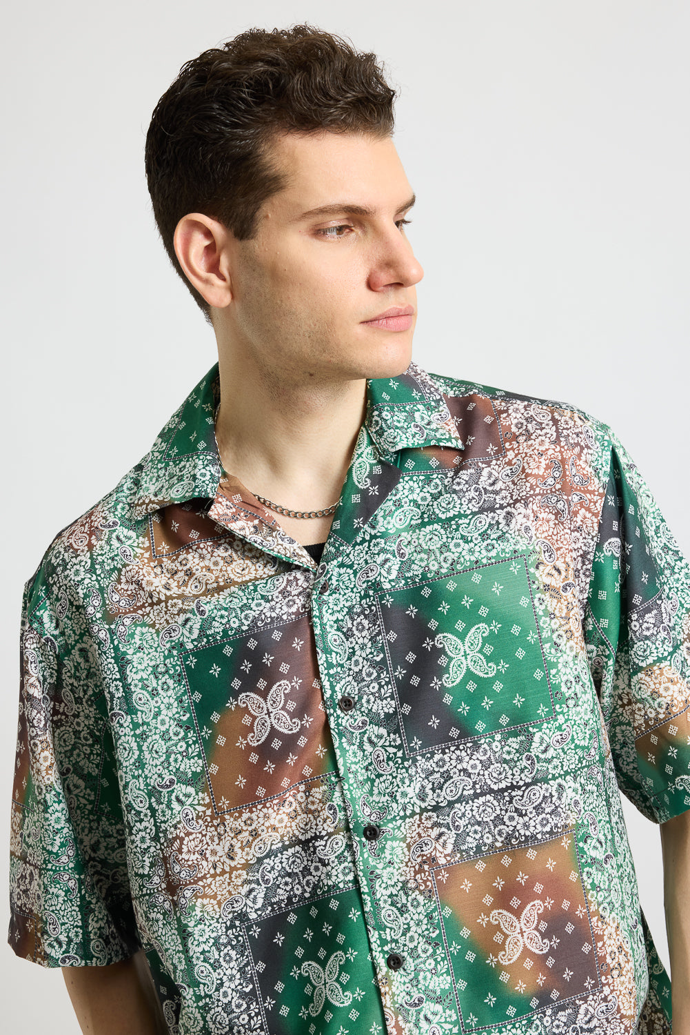 Green Multi Print Men's Resort Shirt