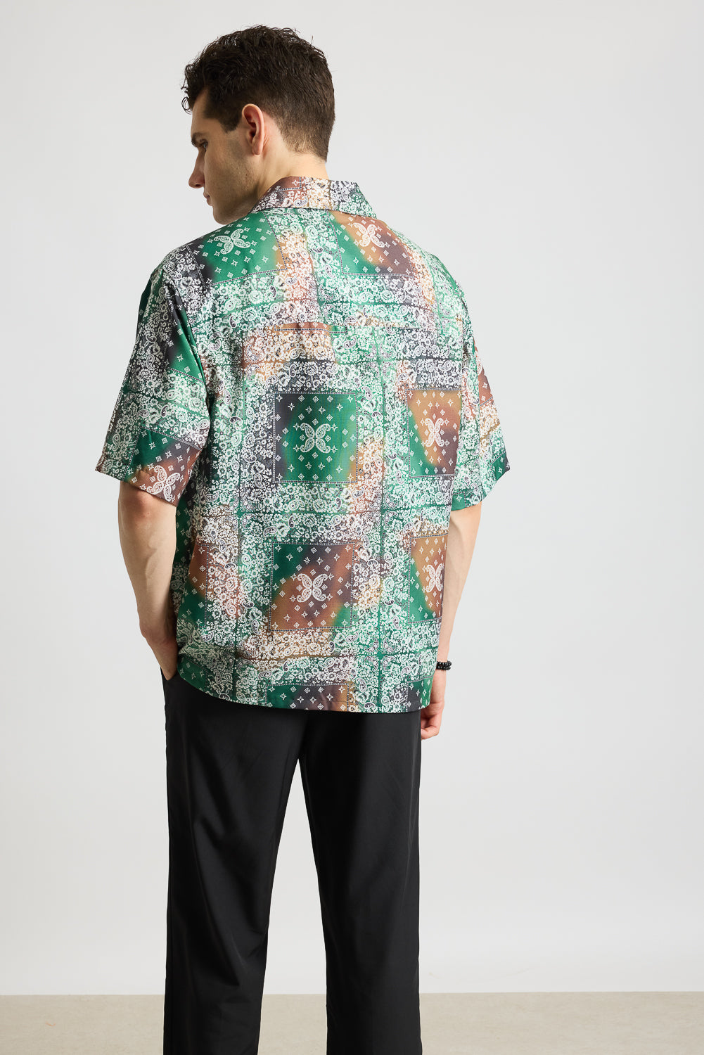 Green Multi Print Men's Resort Shirt