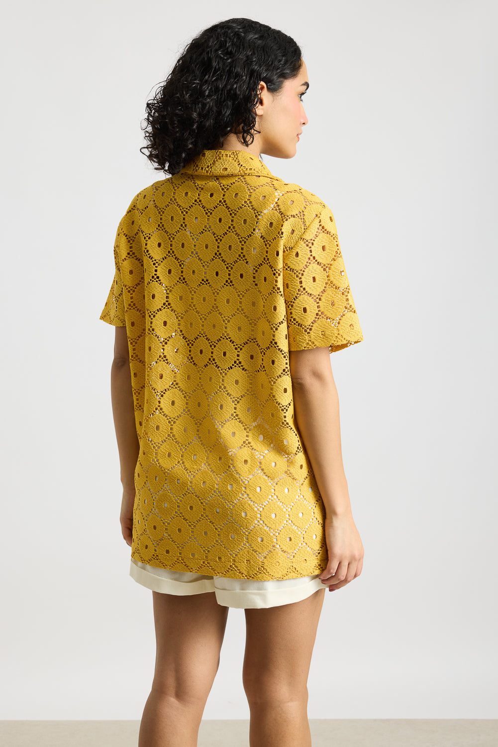 Textured Crochet Women's Shirt-Yellow