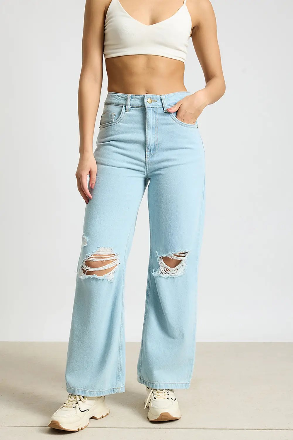 Aqua Haze Distressed Women's Wide Jeans