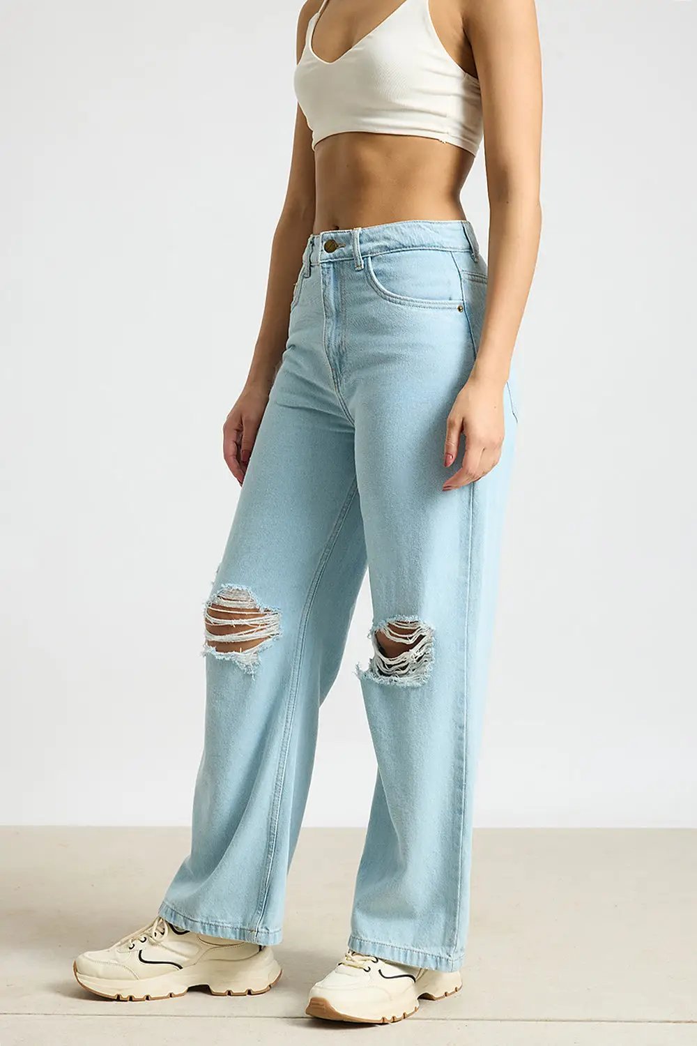 Aqua Haze Distressed Women's Wide Jeans