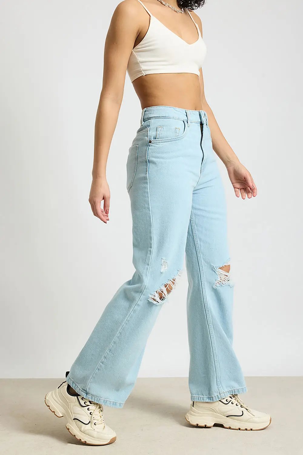 Aqua Haze Distressed Women's Wide Jeans