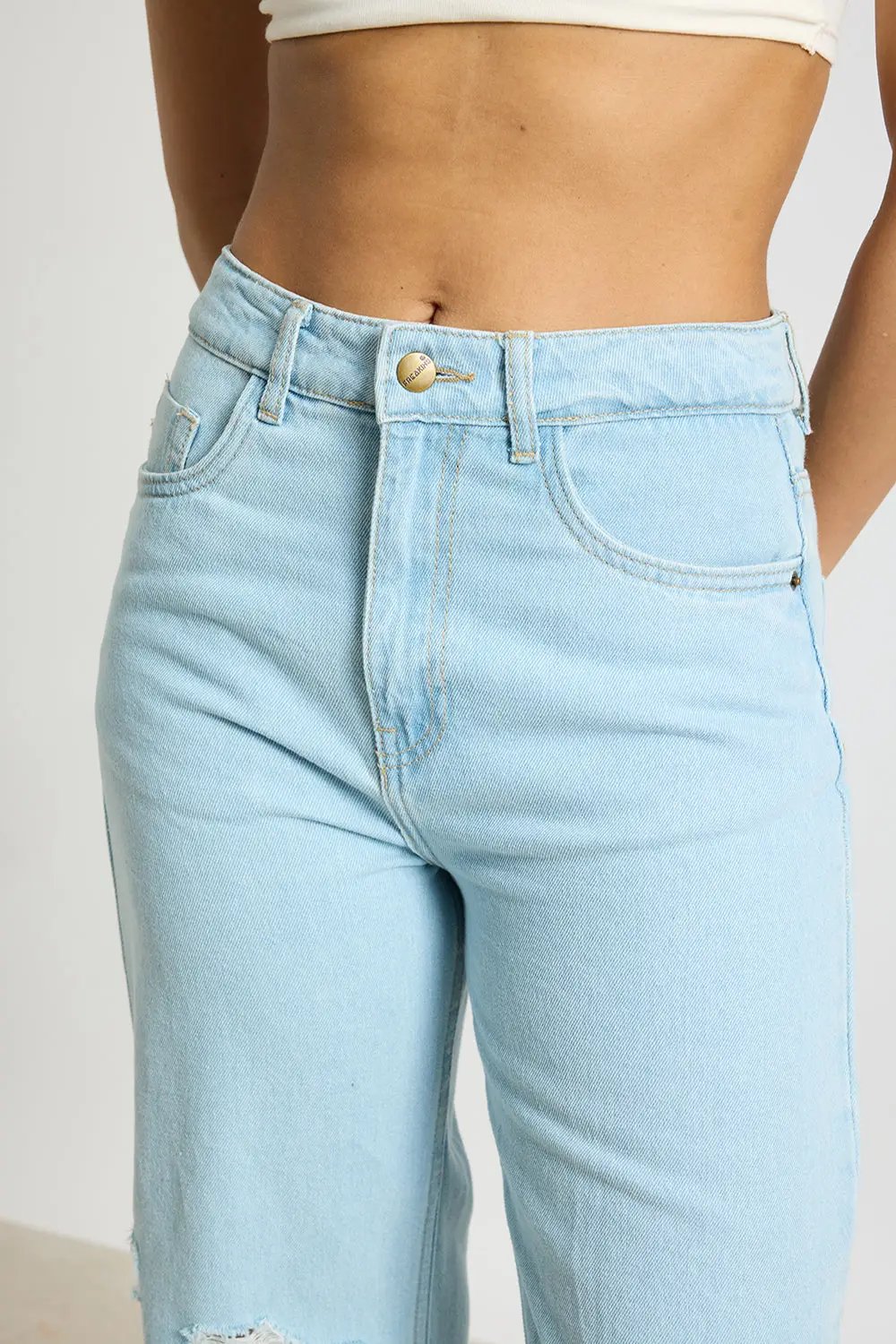 Aqua Haze Distressed Women's Wide Jeans