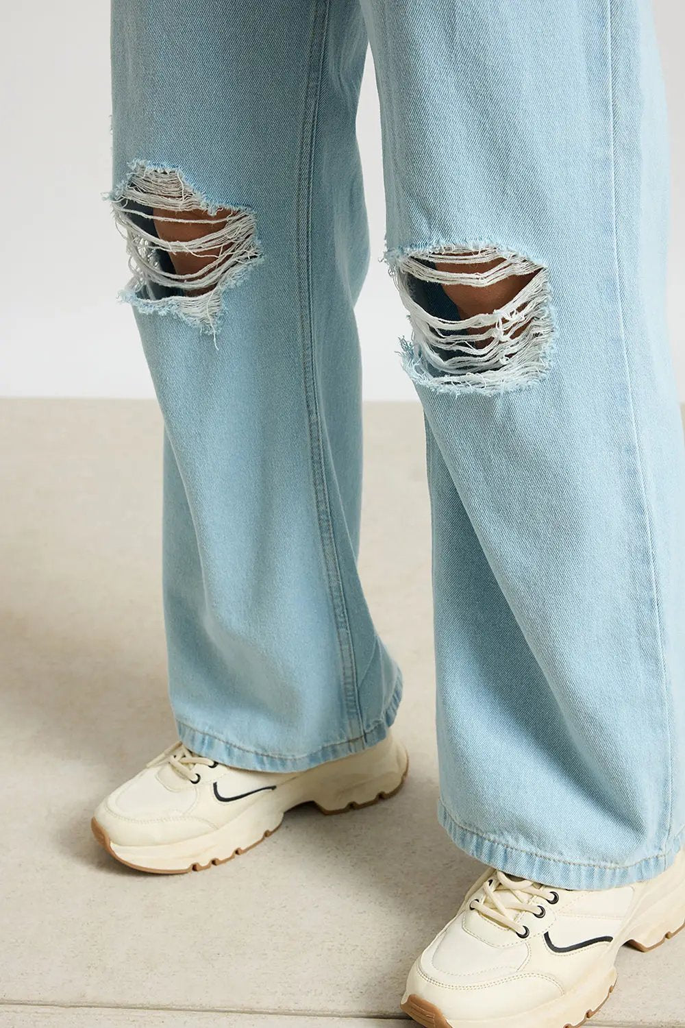 Aqua Haze Distressed Women's Wide Jeans