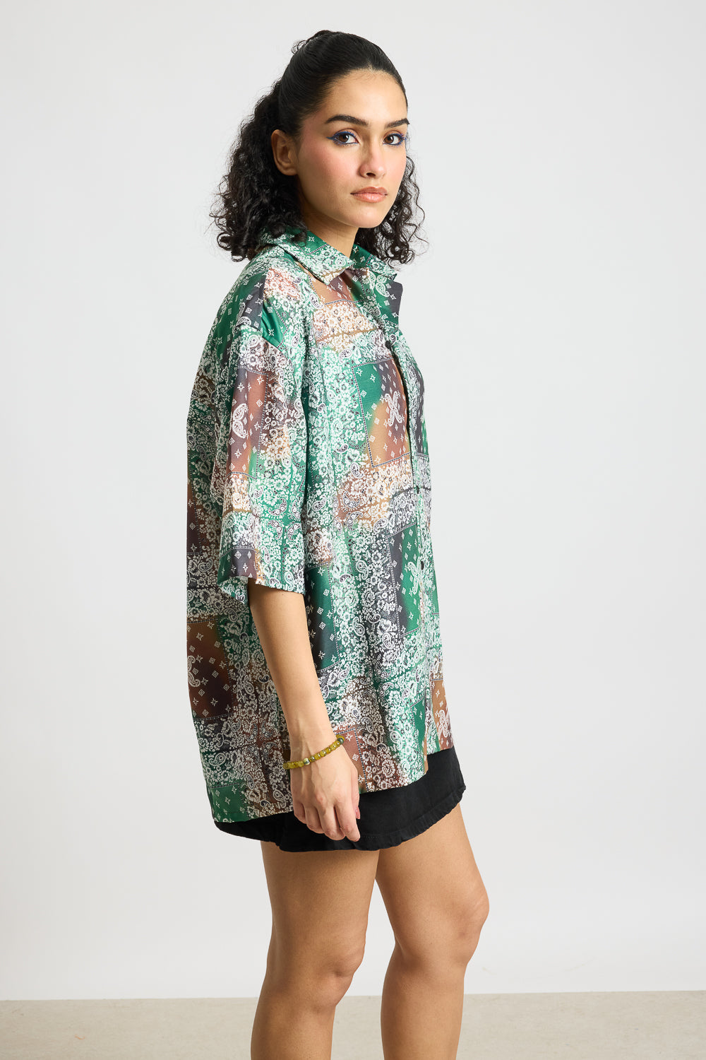 Green Multi Print Women's Resort Shirt