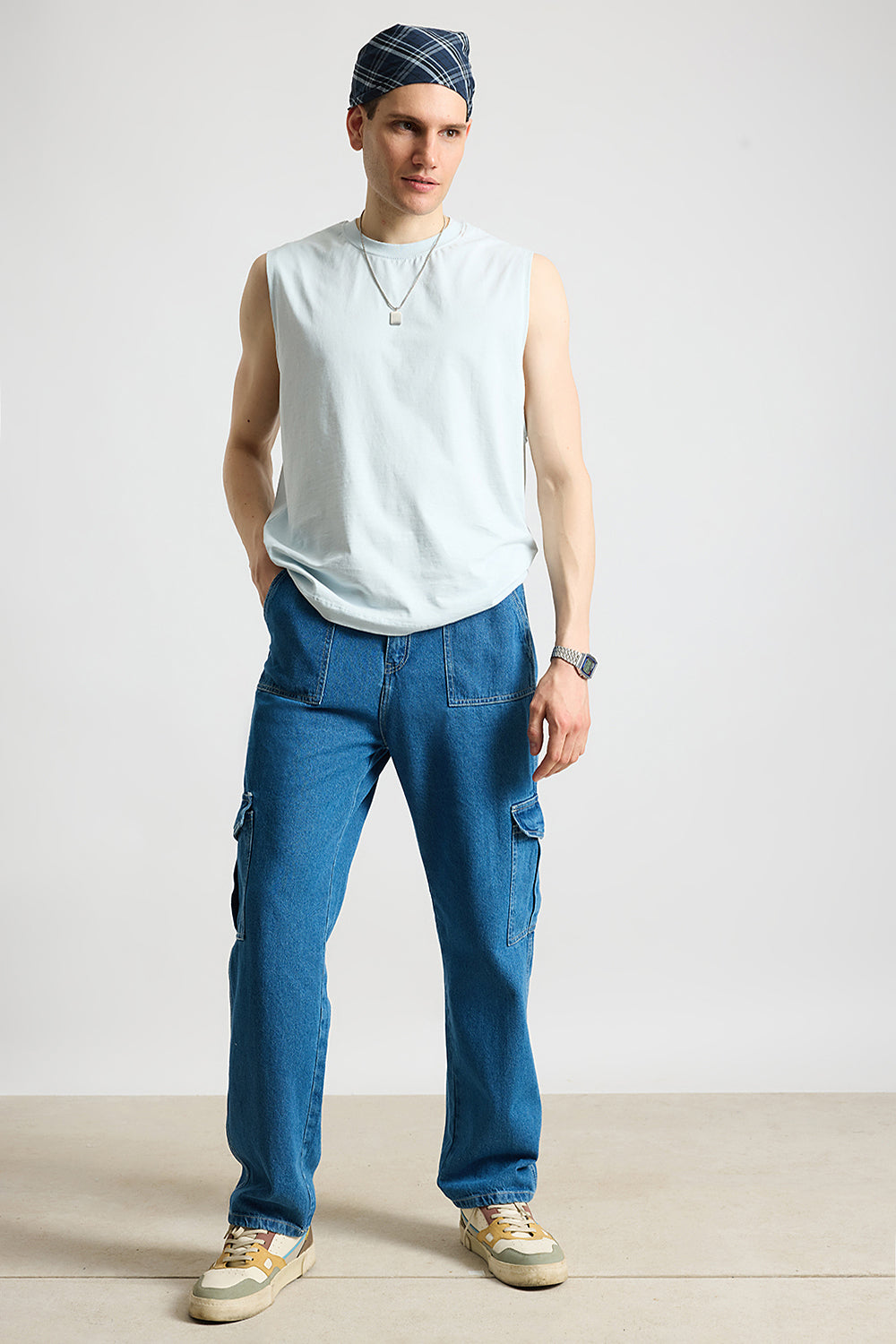 Blue Utility Men's Baggy Straight Cargo Jeans