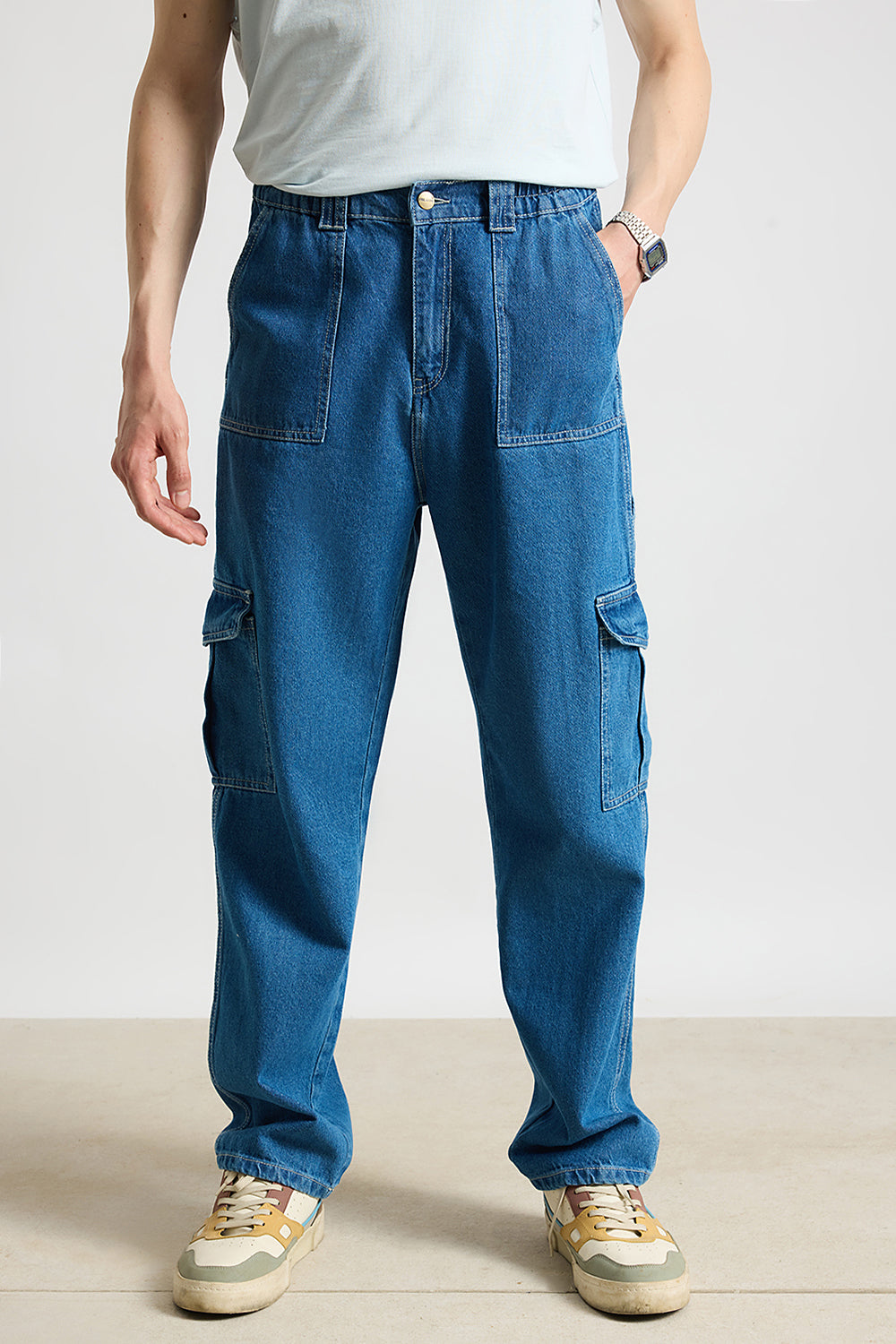 Blue Utility Men's Baggy Straight Cargo Jeans