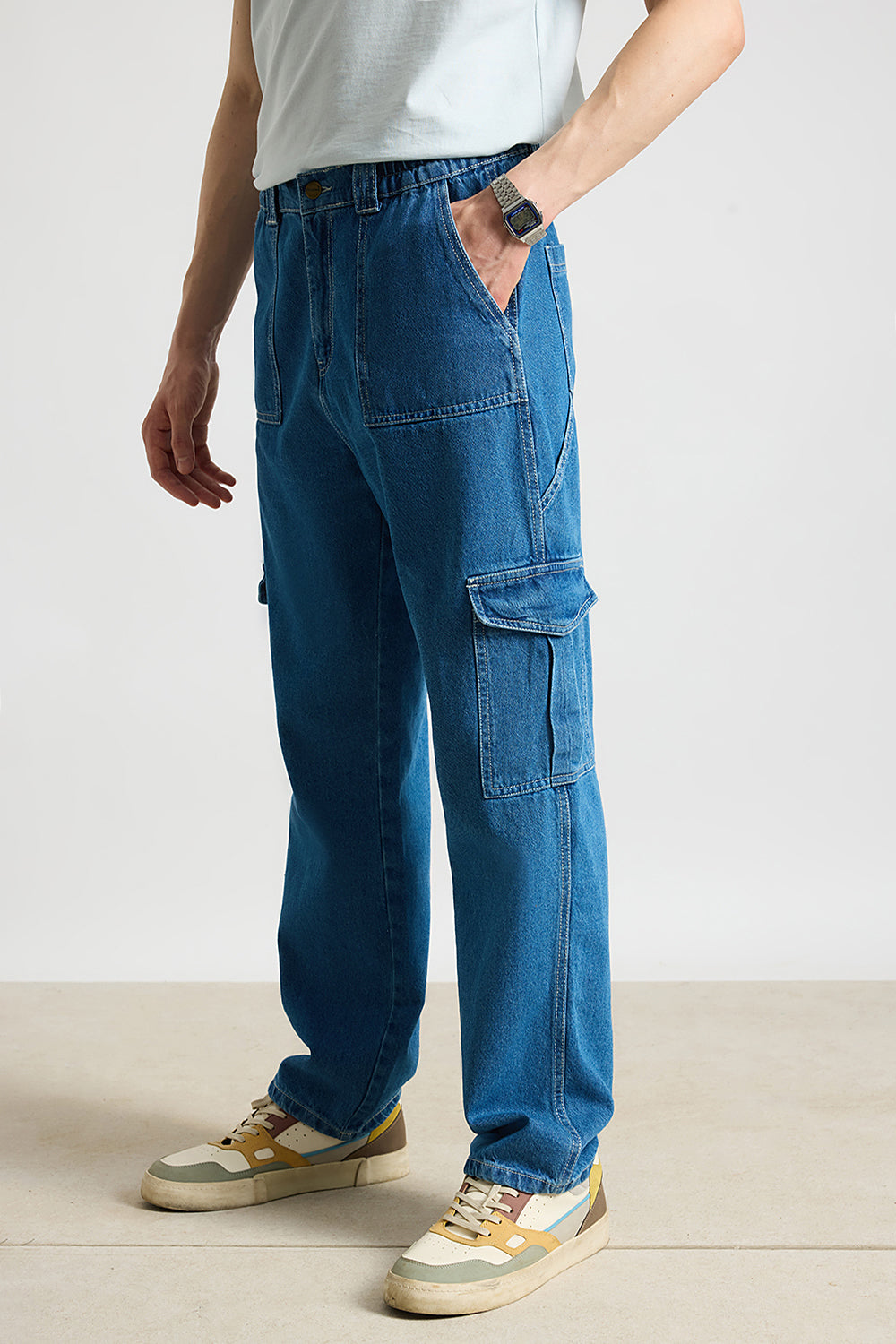 Blue Utility Men's Baggy Straight Cargo Jeans