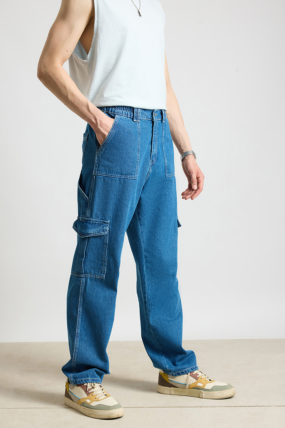 Blue Utility Men's Baggy Straight Cargo Jeans