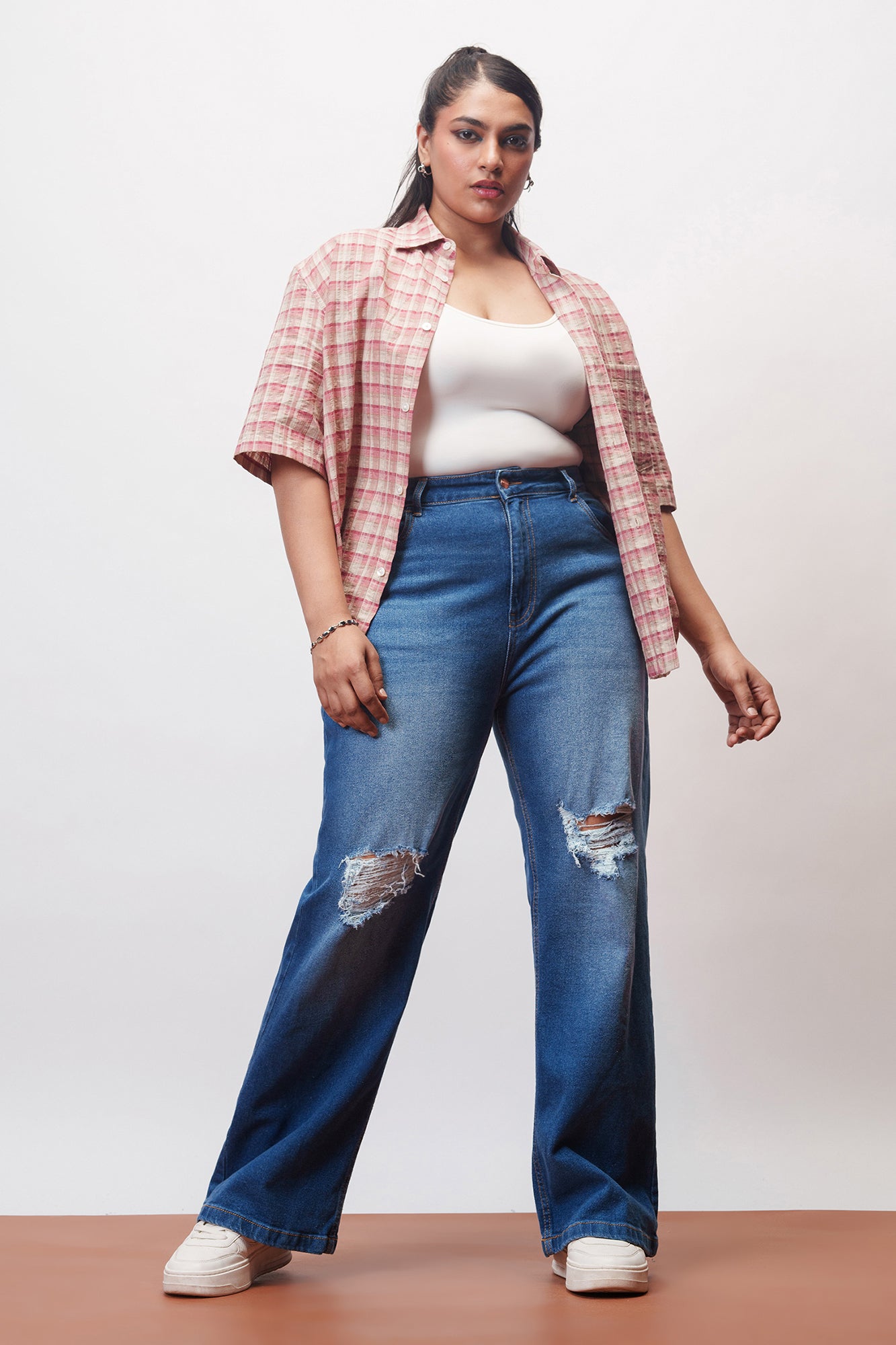 Curve Everyday Blue Knee Distressed Wide Jeans