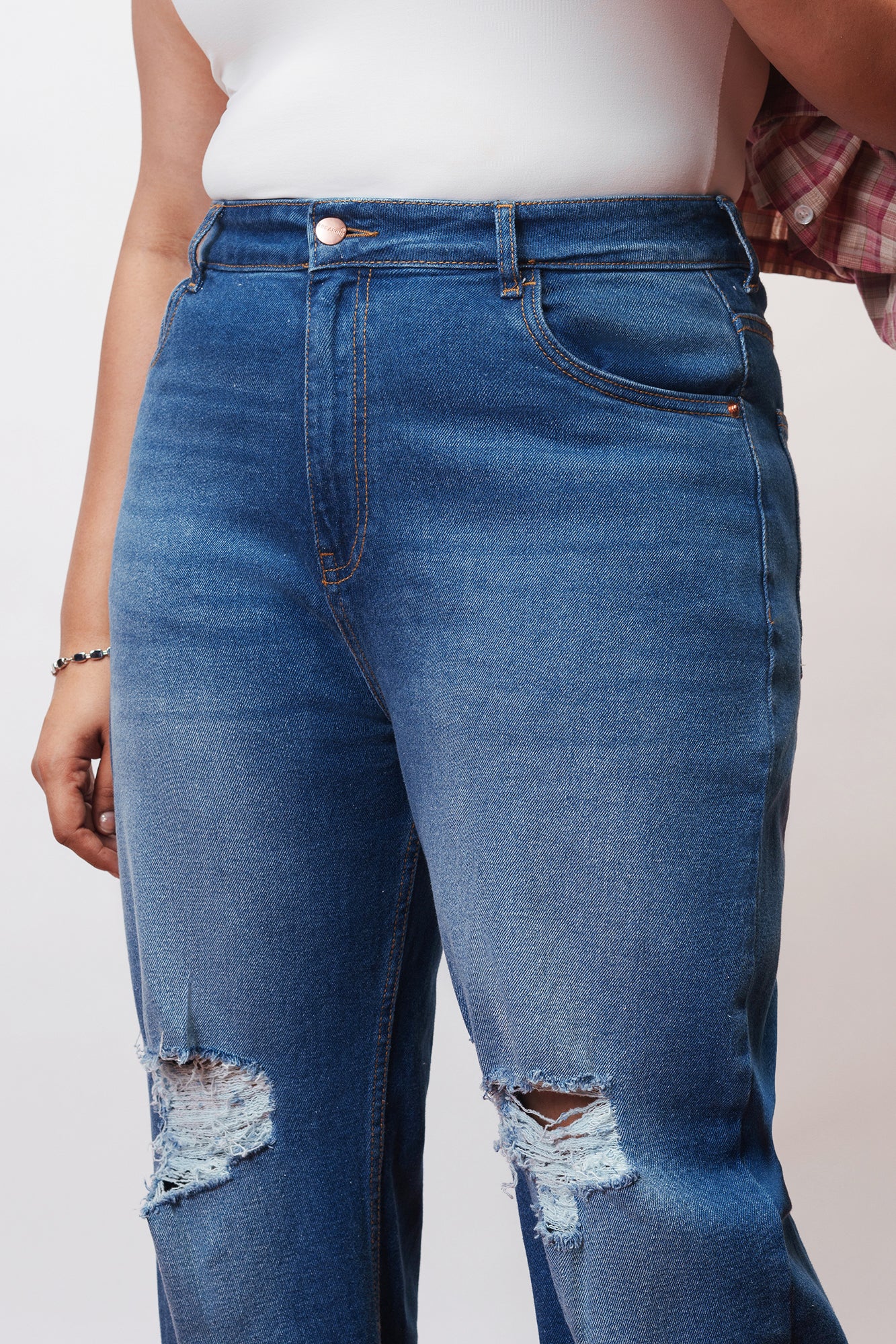 Curve Everyday Blue Knee Distressed Wide Jeans
