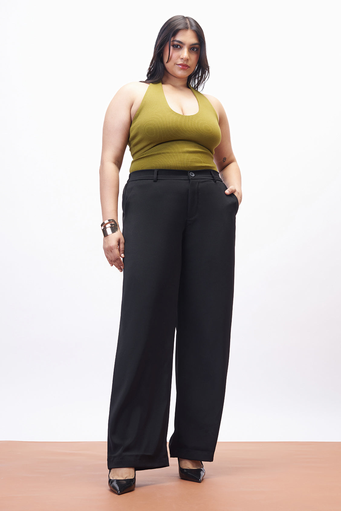 Curve Essential Black Elasticated Straight Korean Pants