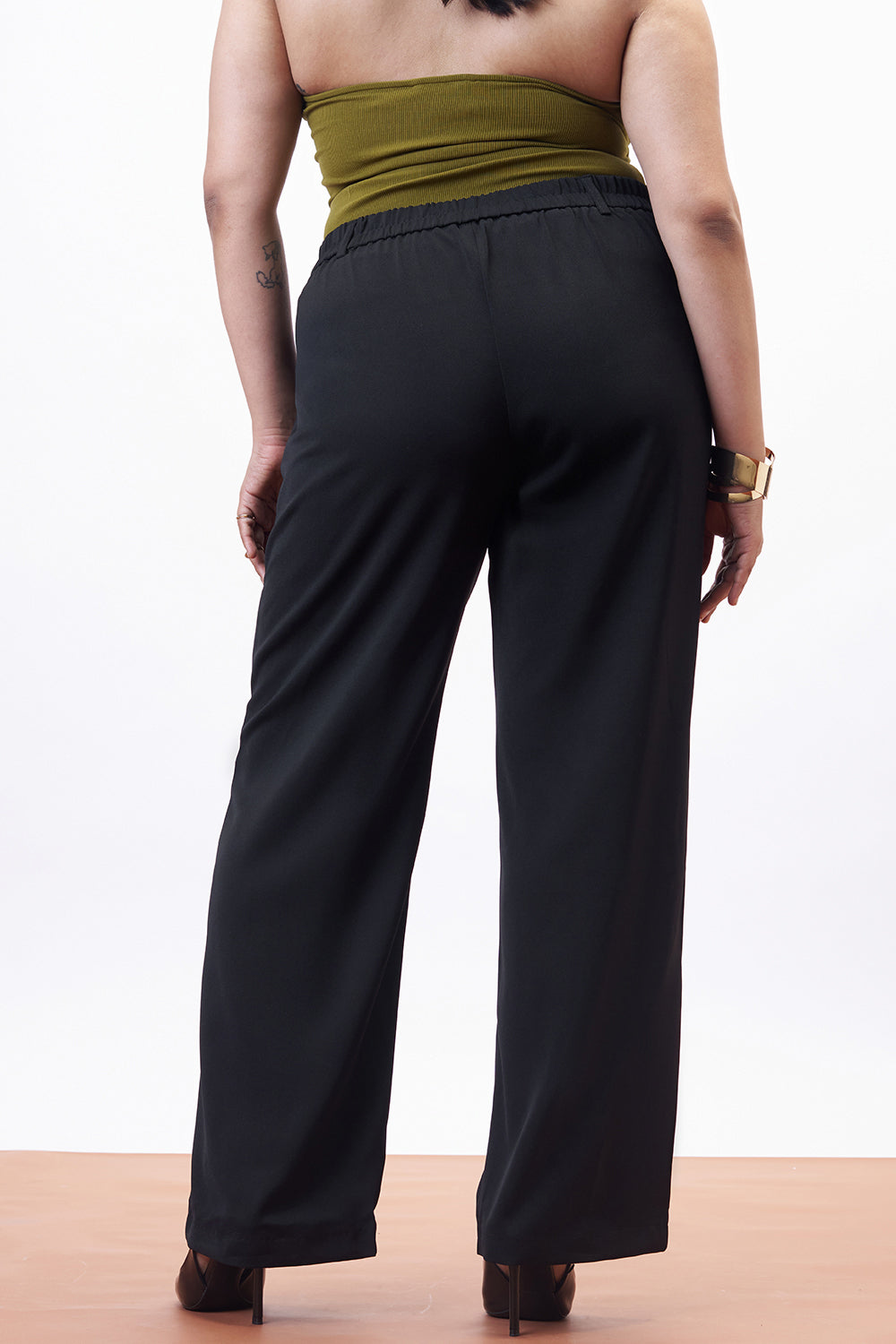 Curve Essential Black Elasticated Straight Korean Pants