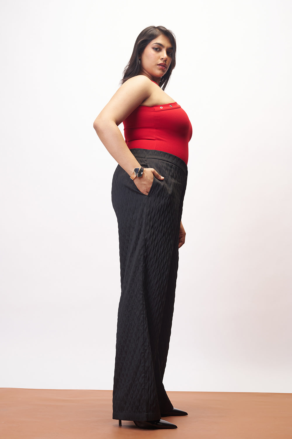 Curve Raven Black Textured Straight Pants